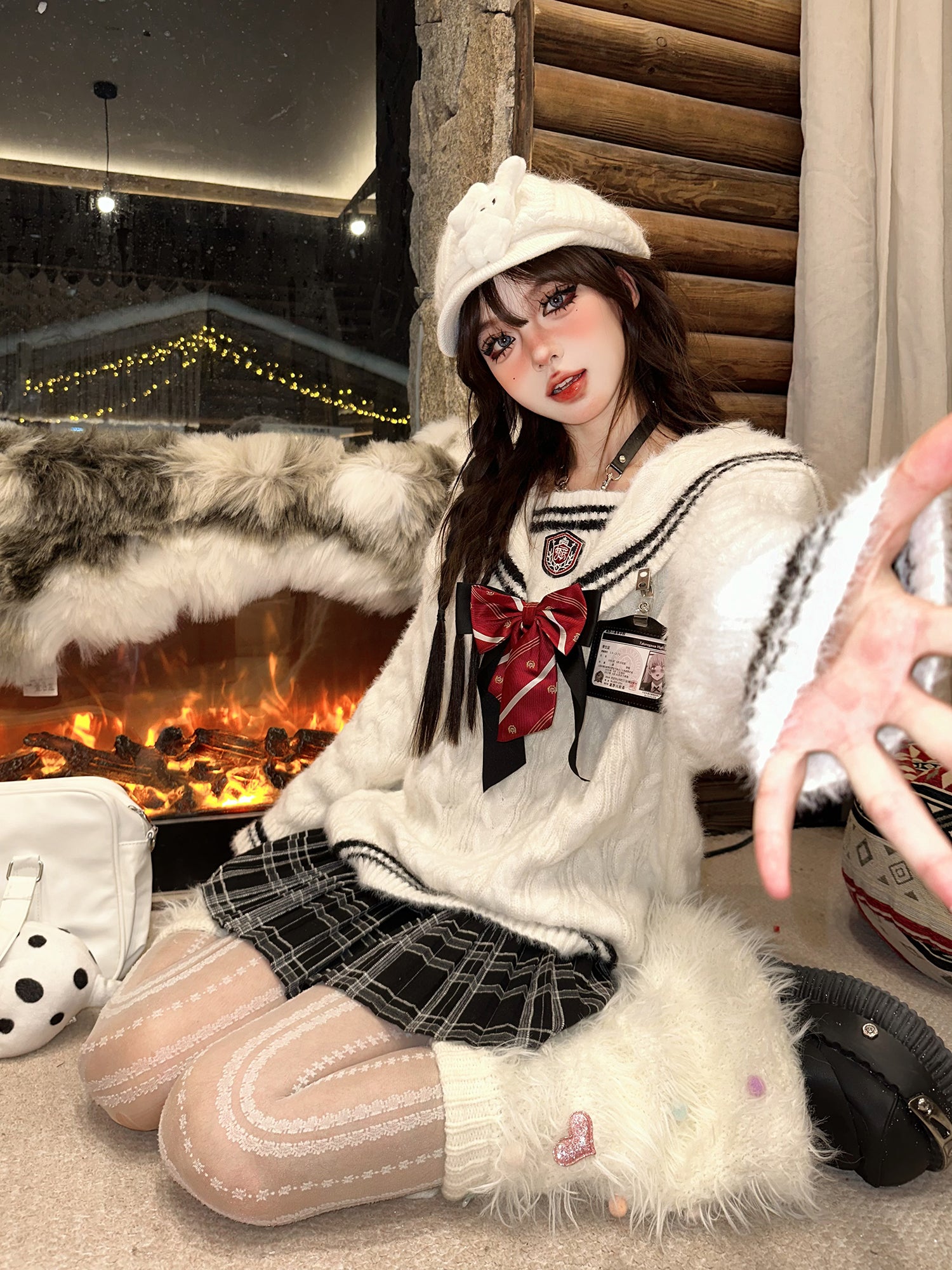 Kawaii Sailor Collar Sweater – Soft Girl Oversized Preppy Knit Top for Fall/Winter