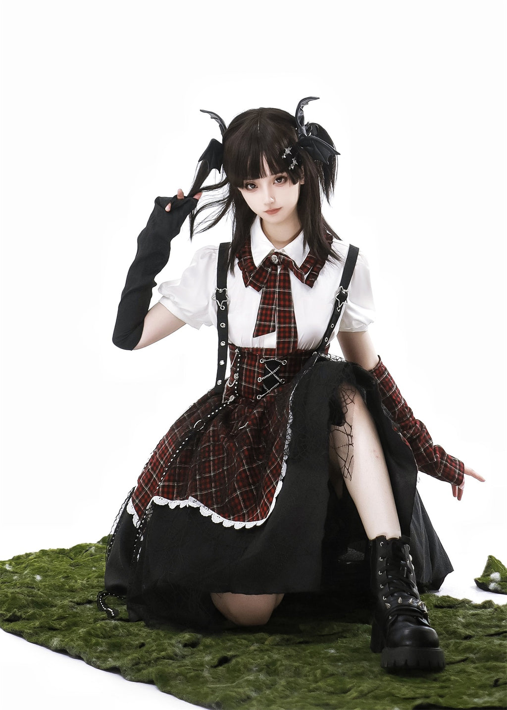 Gothic Punk Lolita Dress – Plaid Corset Style with Layered Skirt