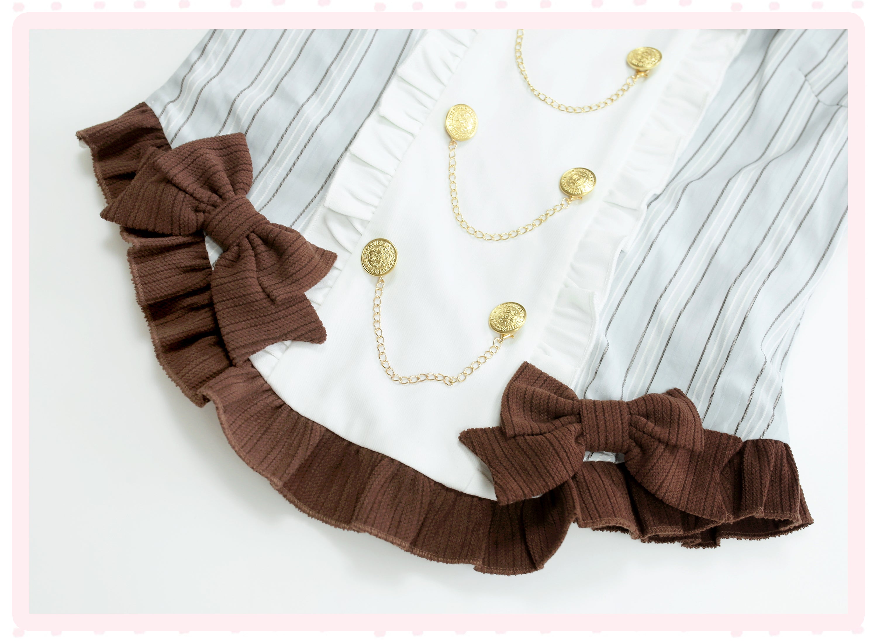 Teddycore Coquette Prep Set — Brown Ruffle Cape, Pinstripe Bow Top & Layered Mini Skirt | Soft Grunge Academia Vibes