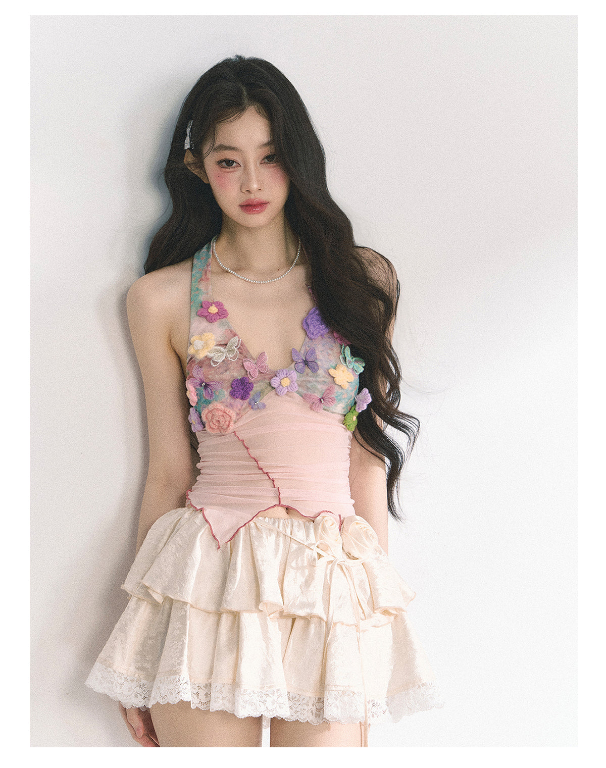 Floral Mesh Halter Crop Top – Sexy Slim Fit Ruched Design