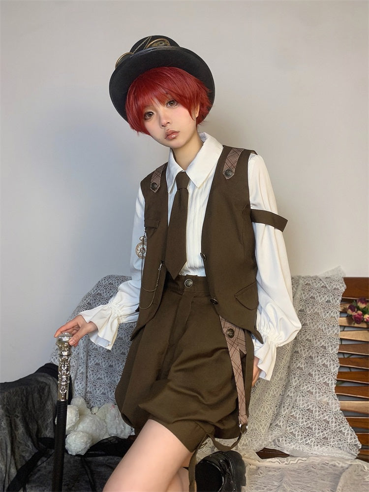 Rabbit Detective Ouji Lolita Prince Outfit– Blouse, Vest & Suspender Pants for Little Princes