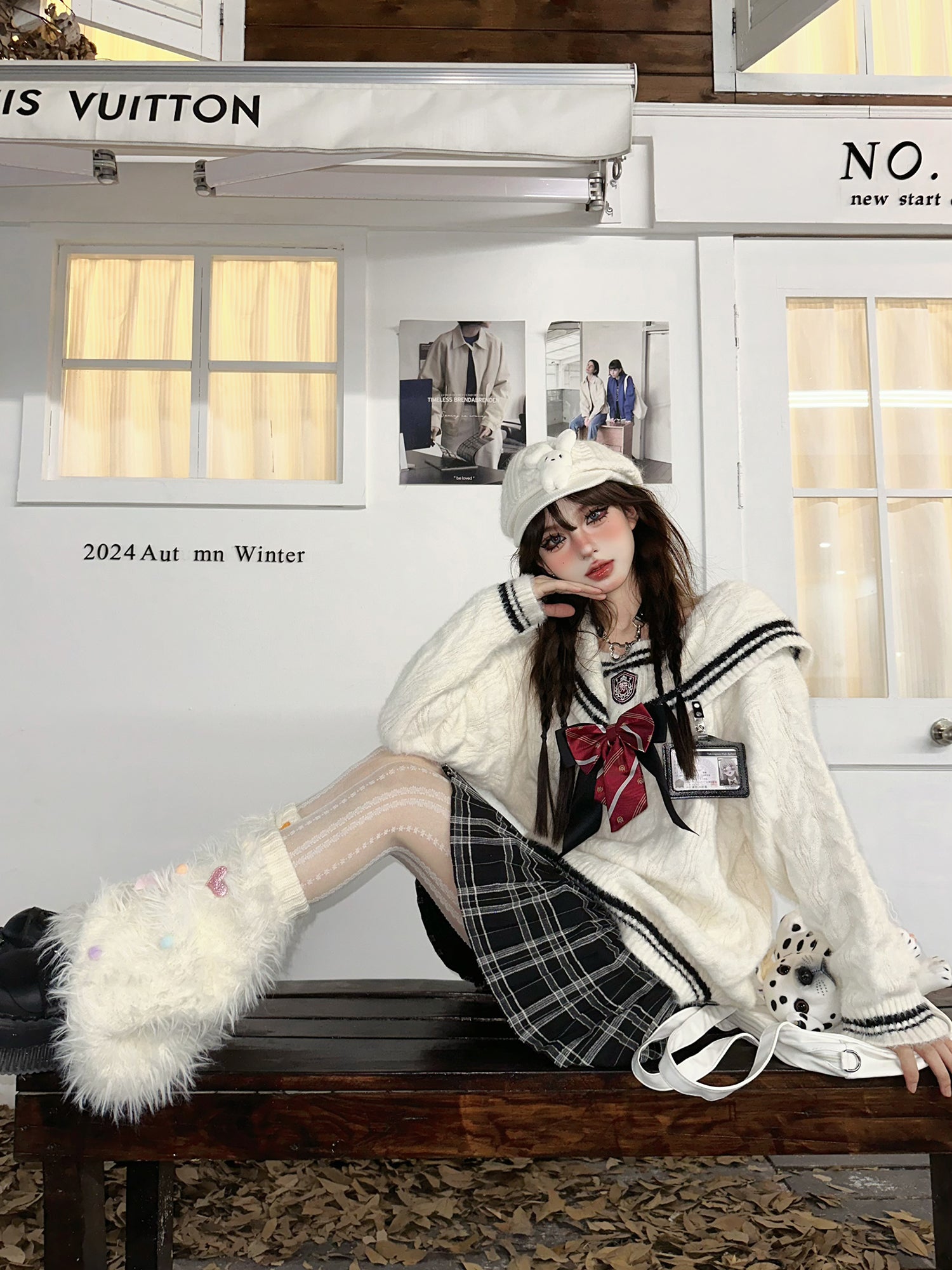 Kawaii Sailor Collar Sweater – Soft Girl Oversized Preppy Knit Top for Fall/Winter