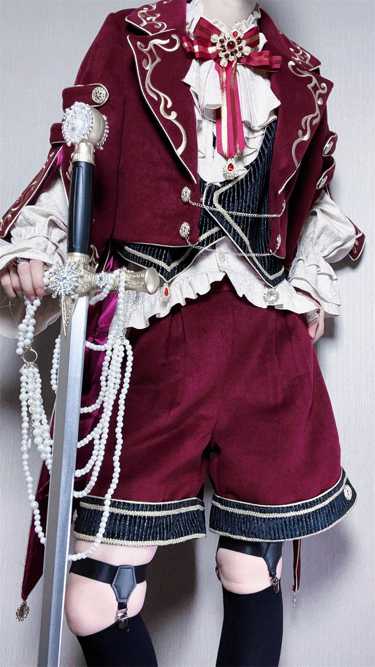 Heir Prince Ouji Lolita Set – Aristocrat Cape Jacket & Shorts Military Gothic Outfit for Autumn Winter