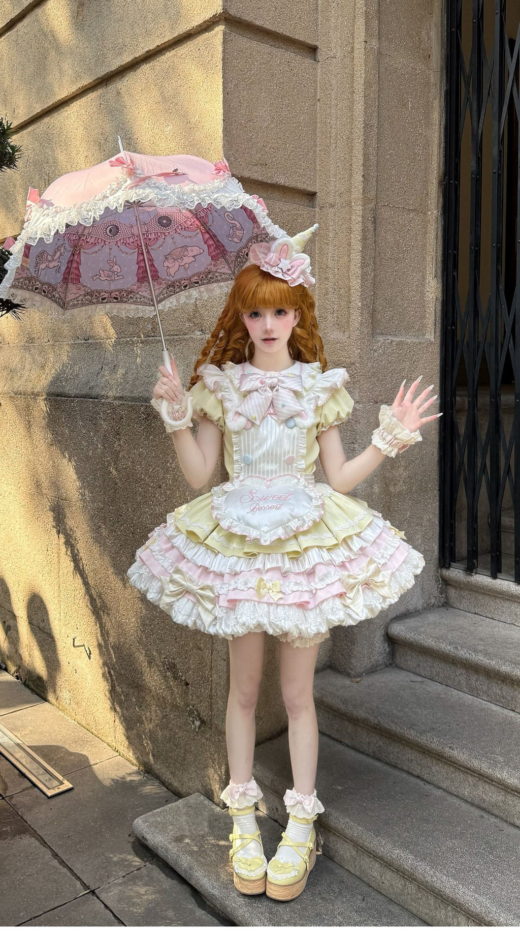 Sweet Bunny Chef Lolita Set – Soft Kawaii OP Dress with Apron