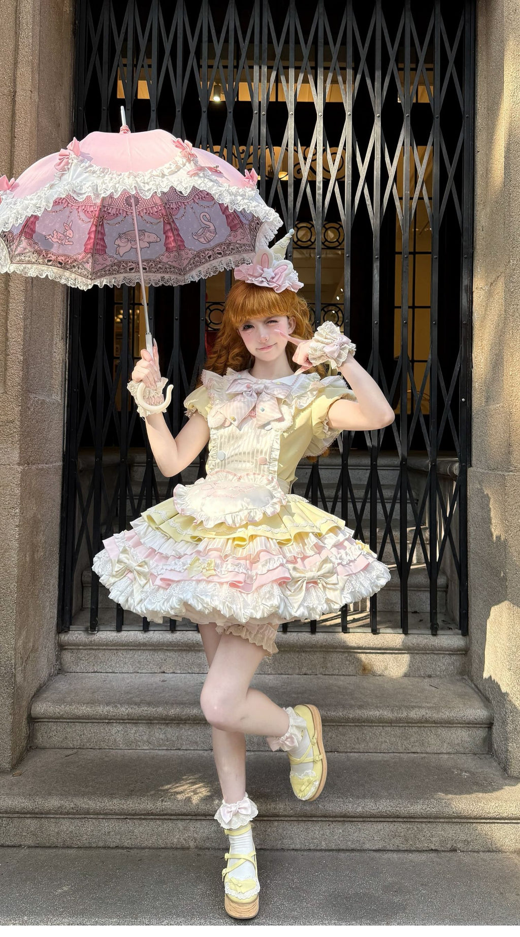 Sweet Bunny Chef Lolita Set – Soft Kawaii OP Dress with Apron