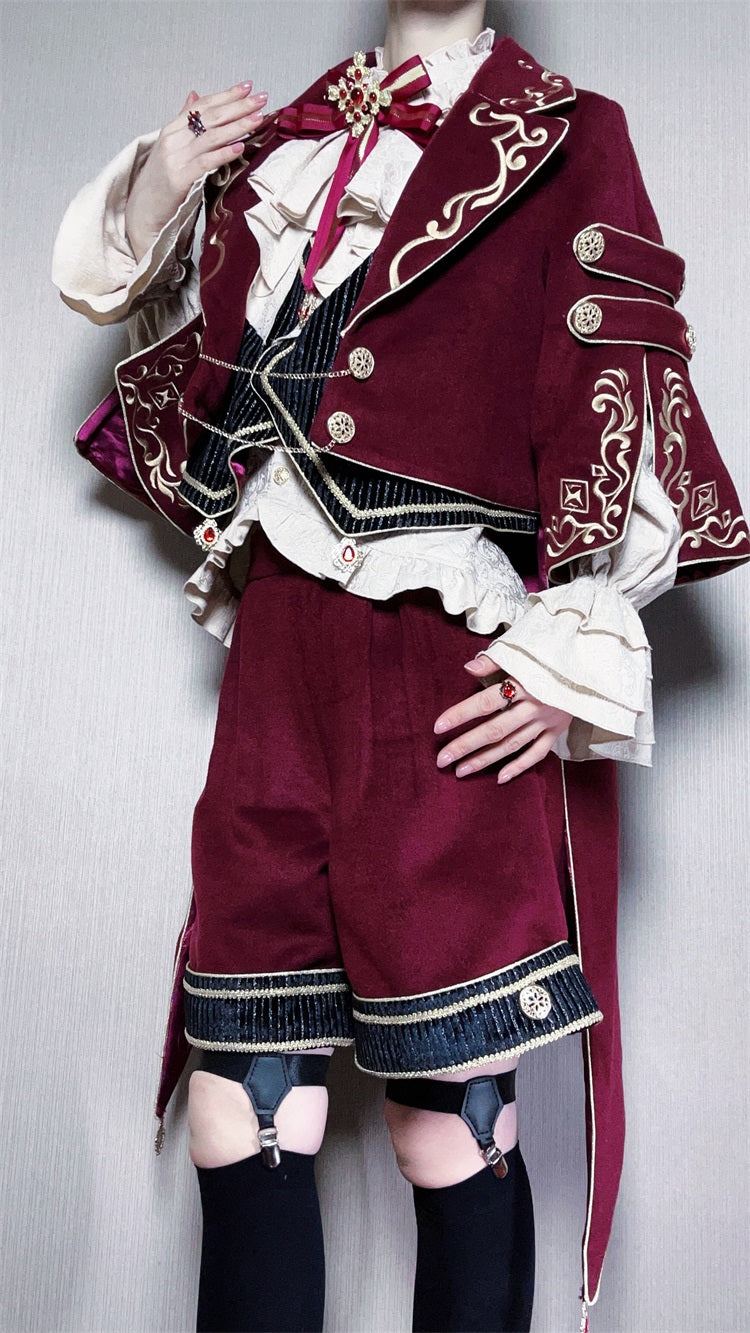 Heir Prince Ouji Lolita Set – Aristocrat Cape Jacket & Shorts Military Gothic Outfit for Autumn Winter