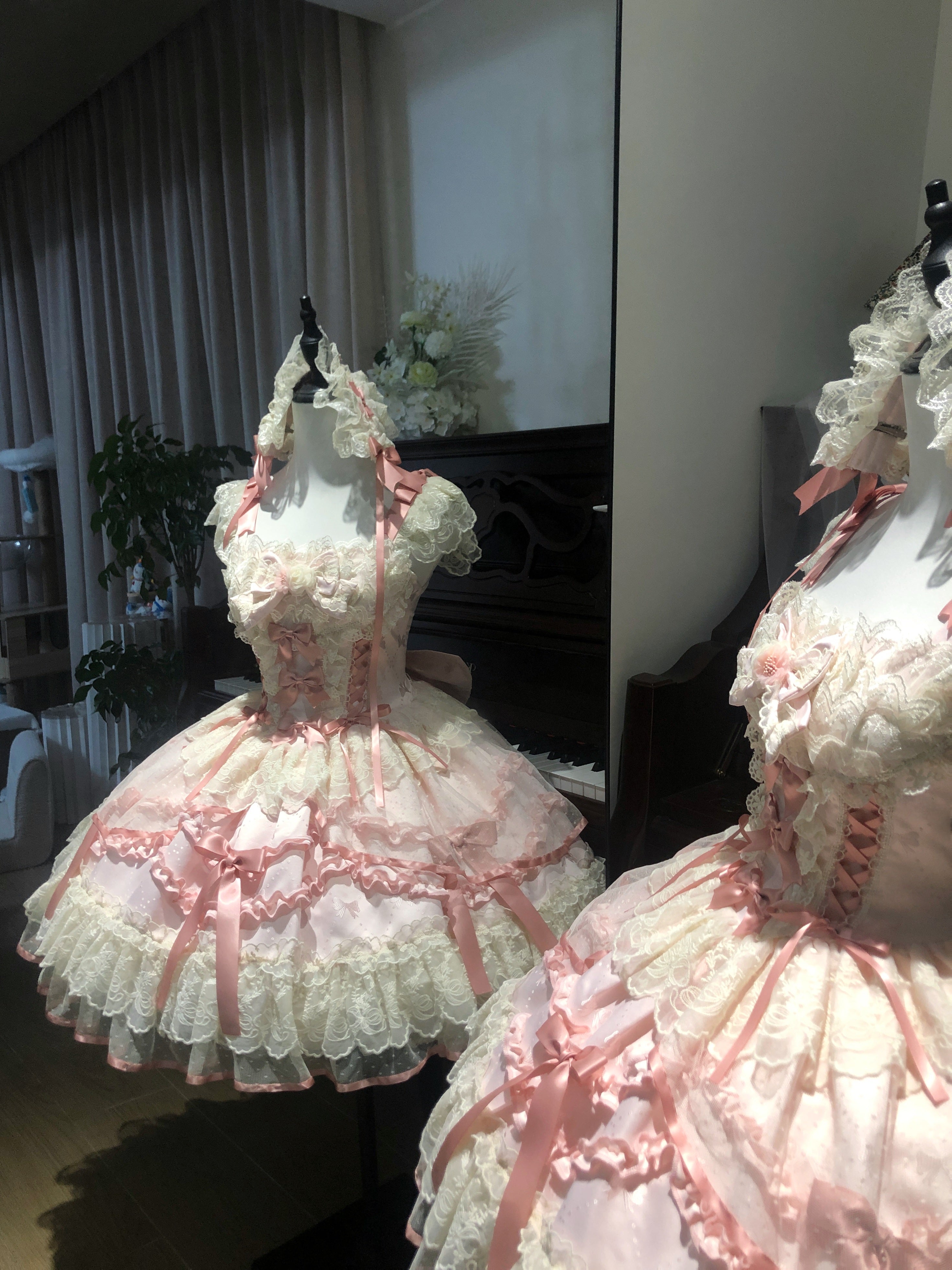 Ballet Dream Lolita JSK – Sweet Layered Cake Dress with Lace & Stretch Waist