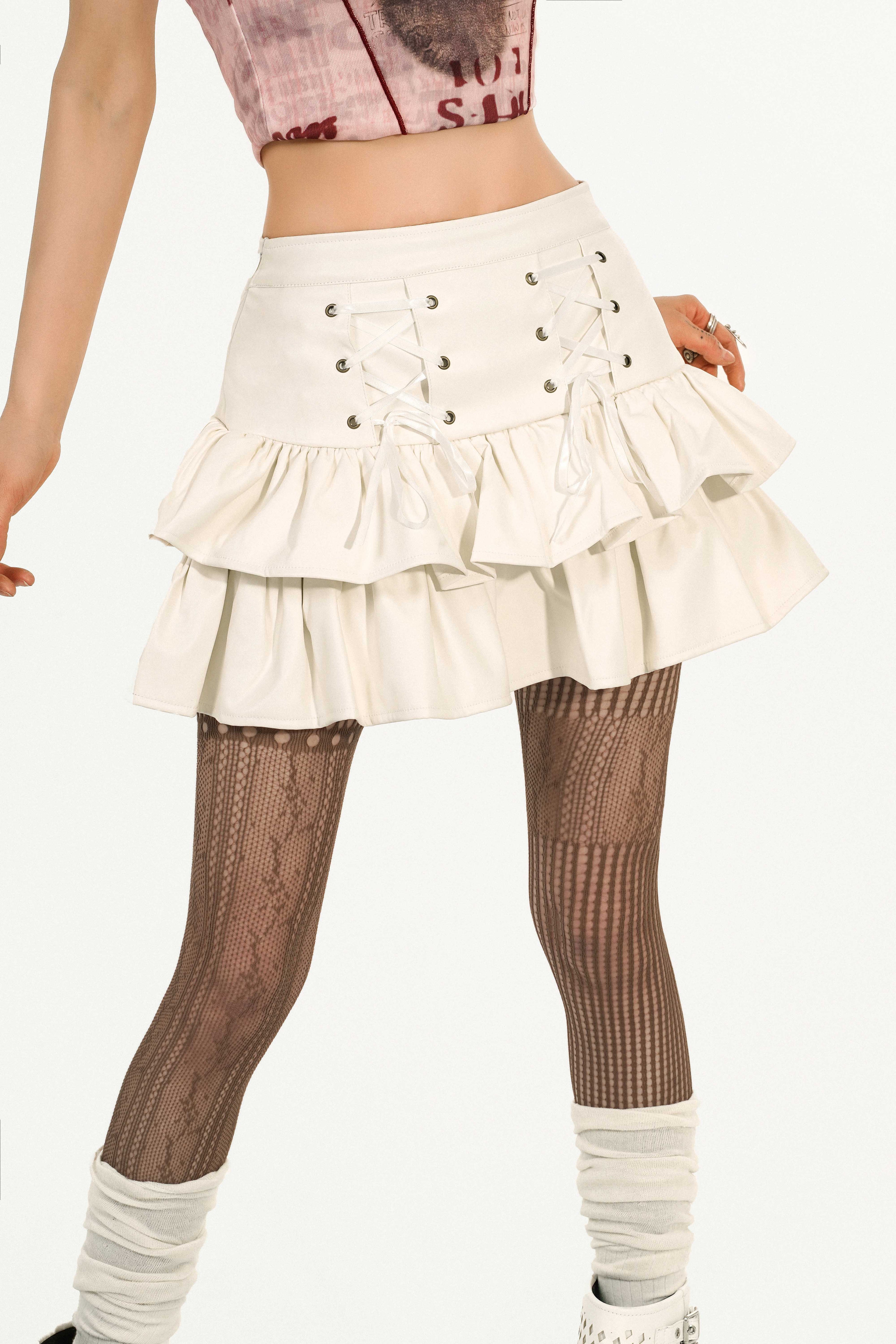 Y2K Grunge Coquette Mini Skirt — Lace-Up Layered Ruffle Skirt | Punk Aesthetic Femcore Fashion