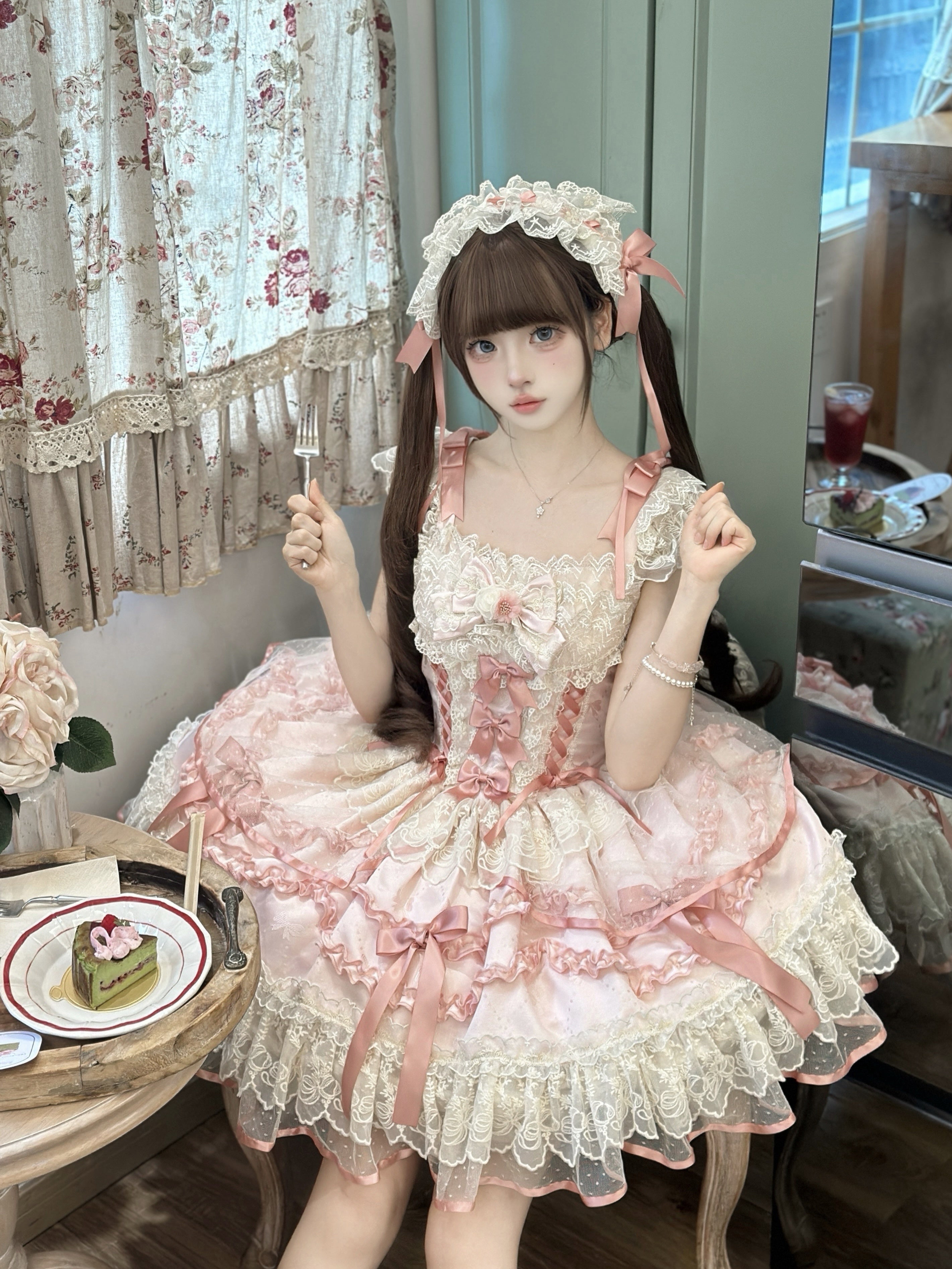 Ballet Dream Lolita JSK – Sweet Layered Cake Dress with Lace & Stretch Waist