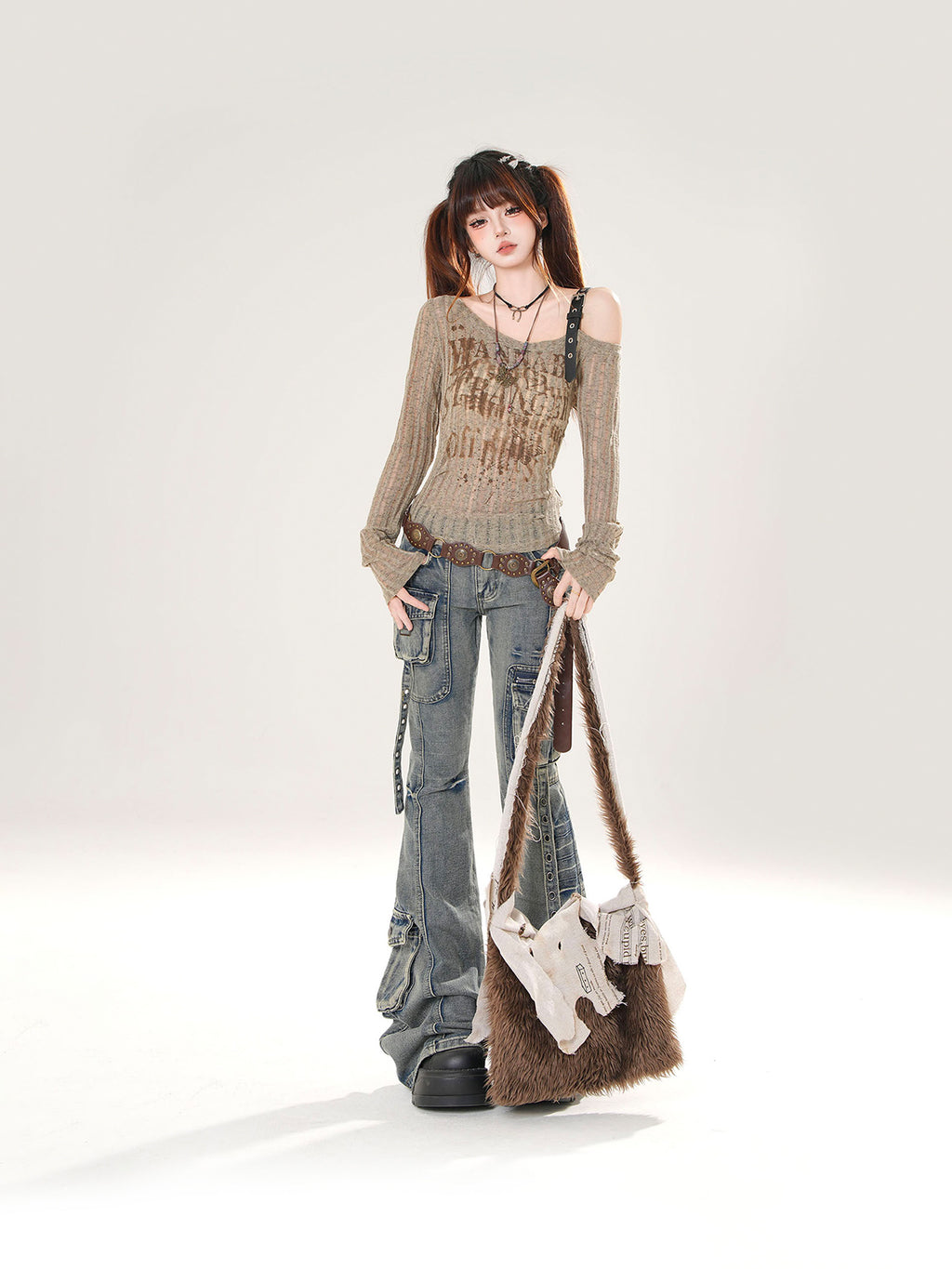 Y2K Slim Fit Cargo Jeans – High Waist Flare Denim Pants