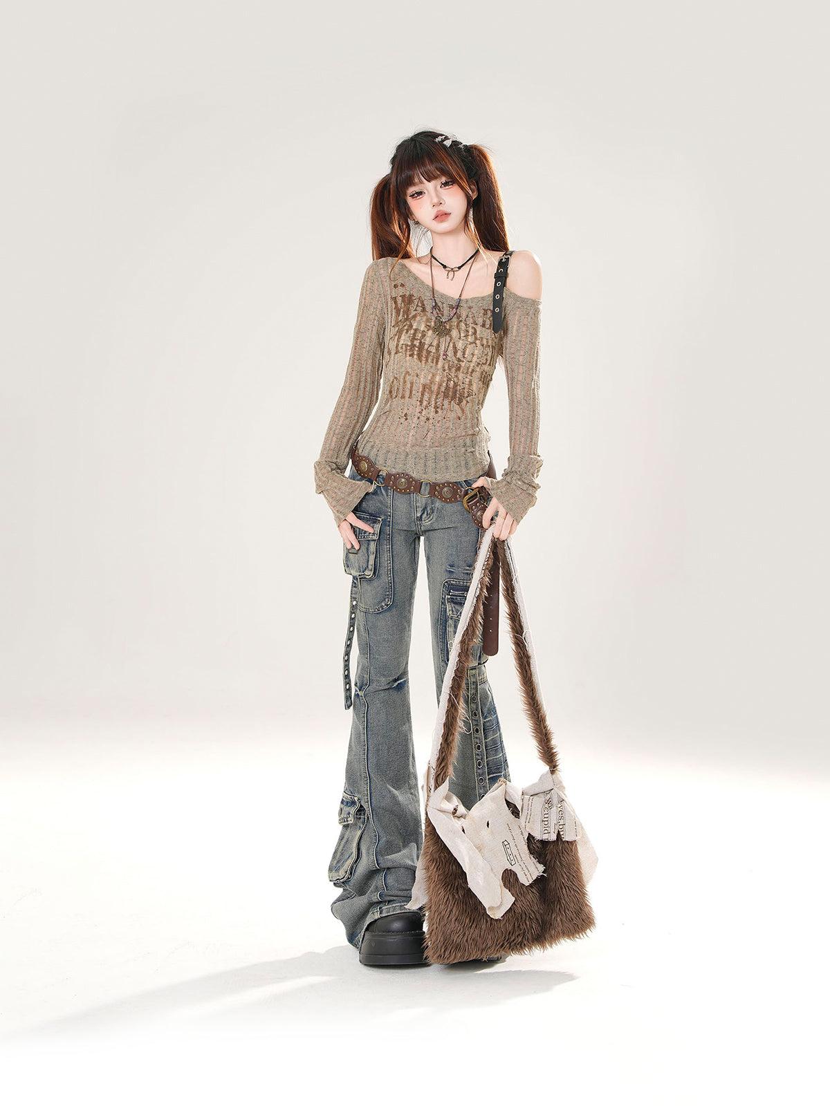 Y2K Slim Fit Cargo Jeans – High Waist Flare Denim Pants