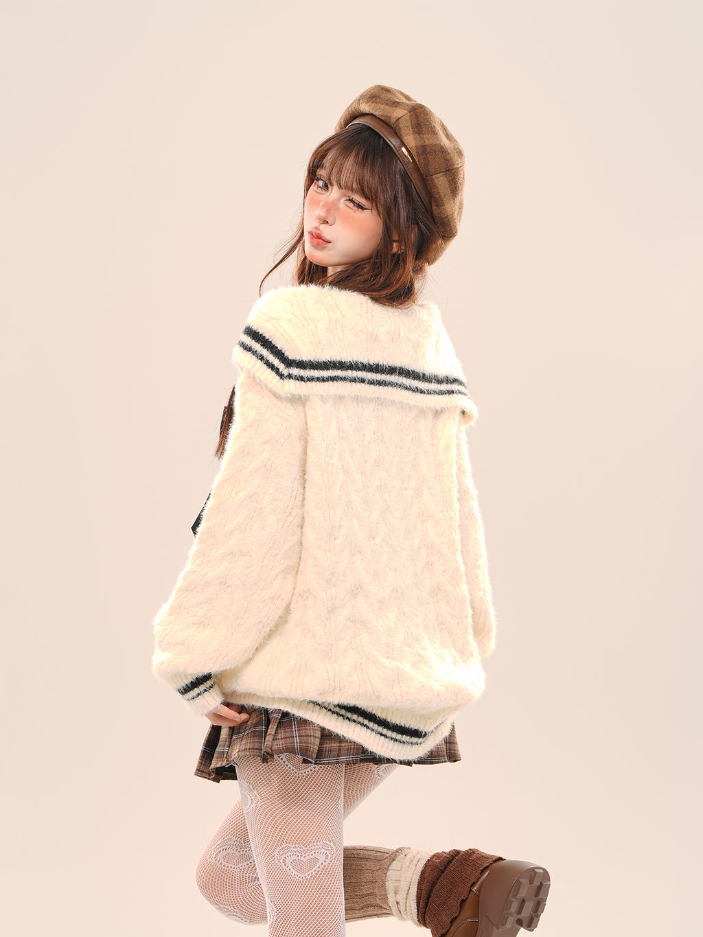 Kawaii Sailor Collar Sweater – Soft Girl Oversized Preppy Knit Top for Fall/Winter