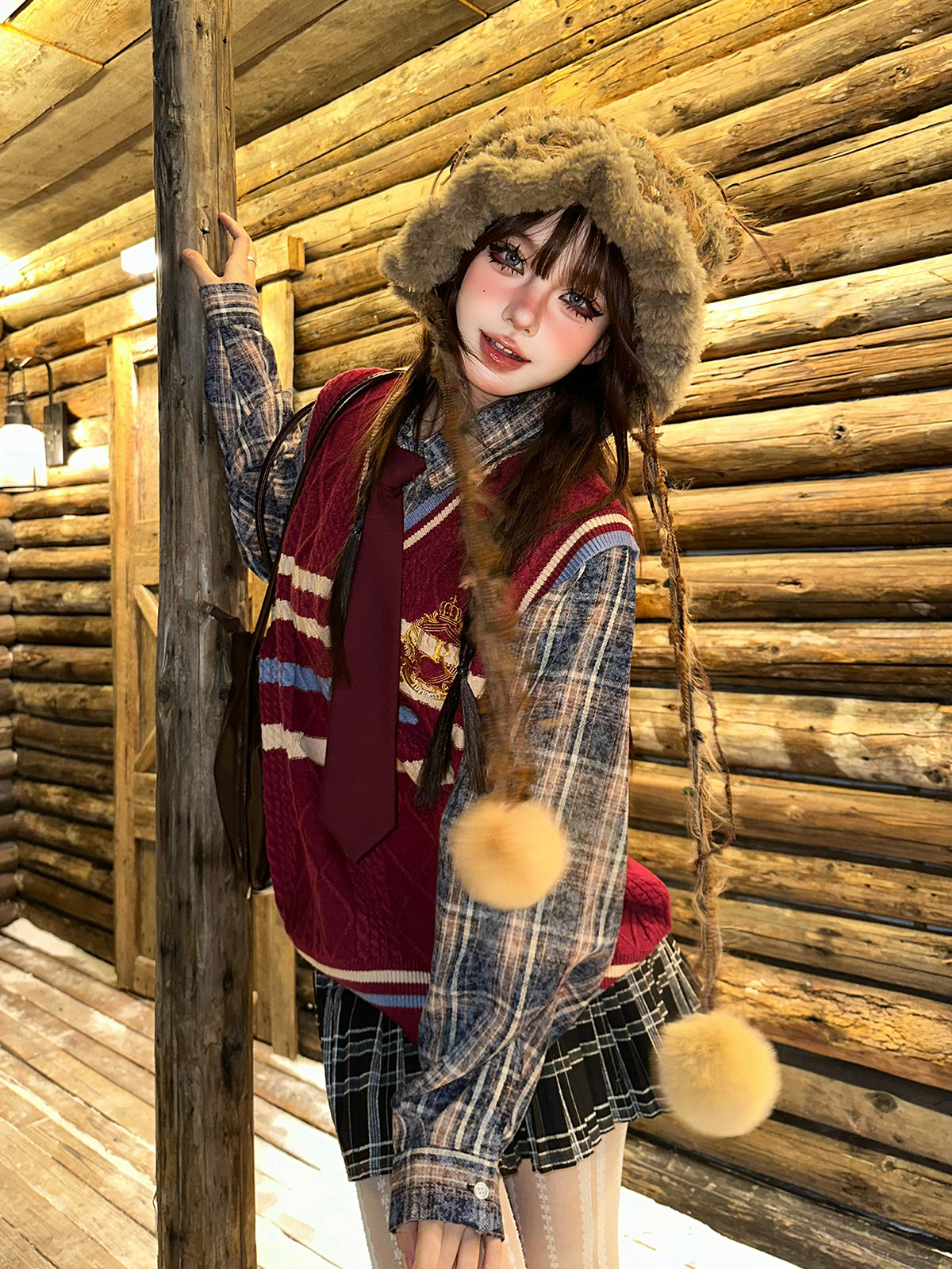Preppy Layered Knit Sweater – Kawaii Academia Loose Plaid Knit Top