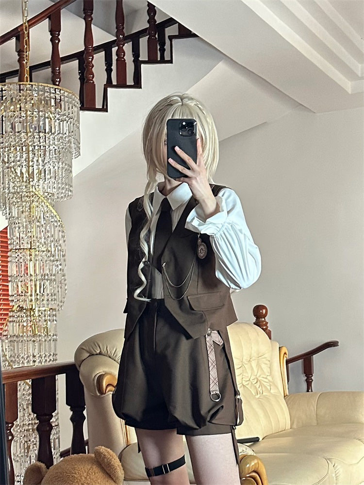 Rabbit Detective Ouji Lolita Prince Outfit– Blouse, Vest & Suspender Pants for Little Princes