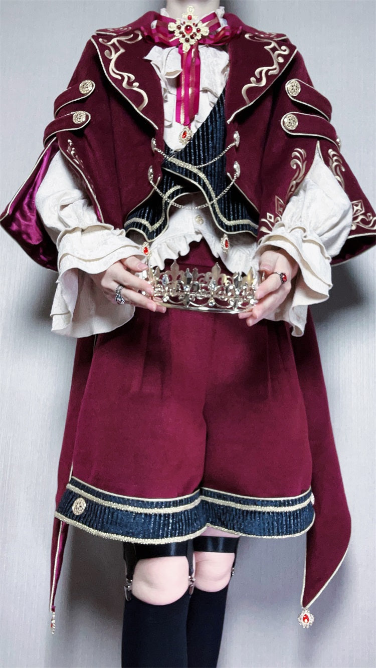 Heir Prince Ouji Lolita Set – Aristocrat Cape Jacket & Shorts Military Gothic Outfit for Autumn Winter