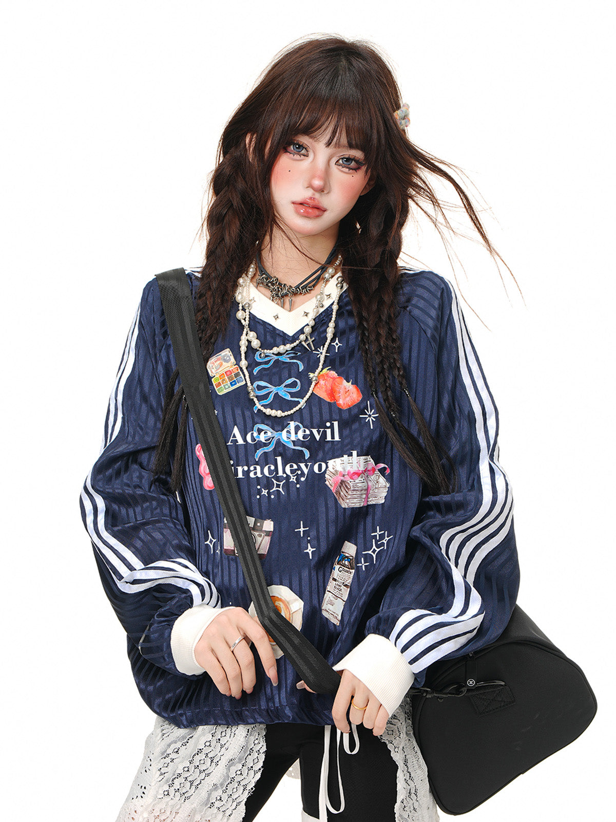 Kawaii Oversized Sweatshirt – Cute Pink Plaid Lazy Style Pullover
