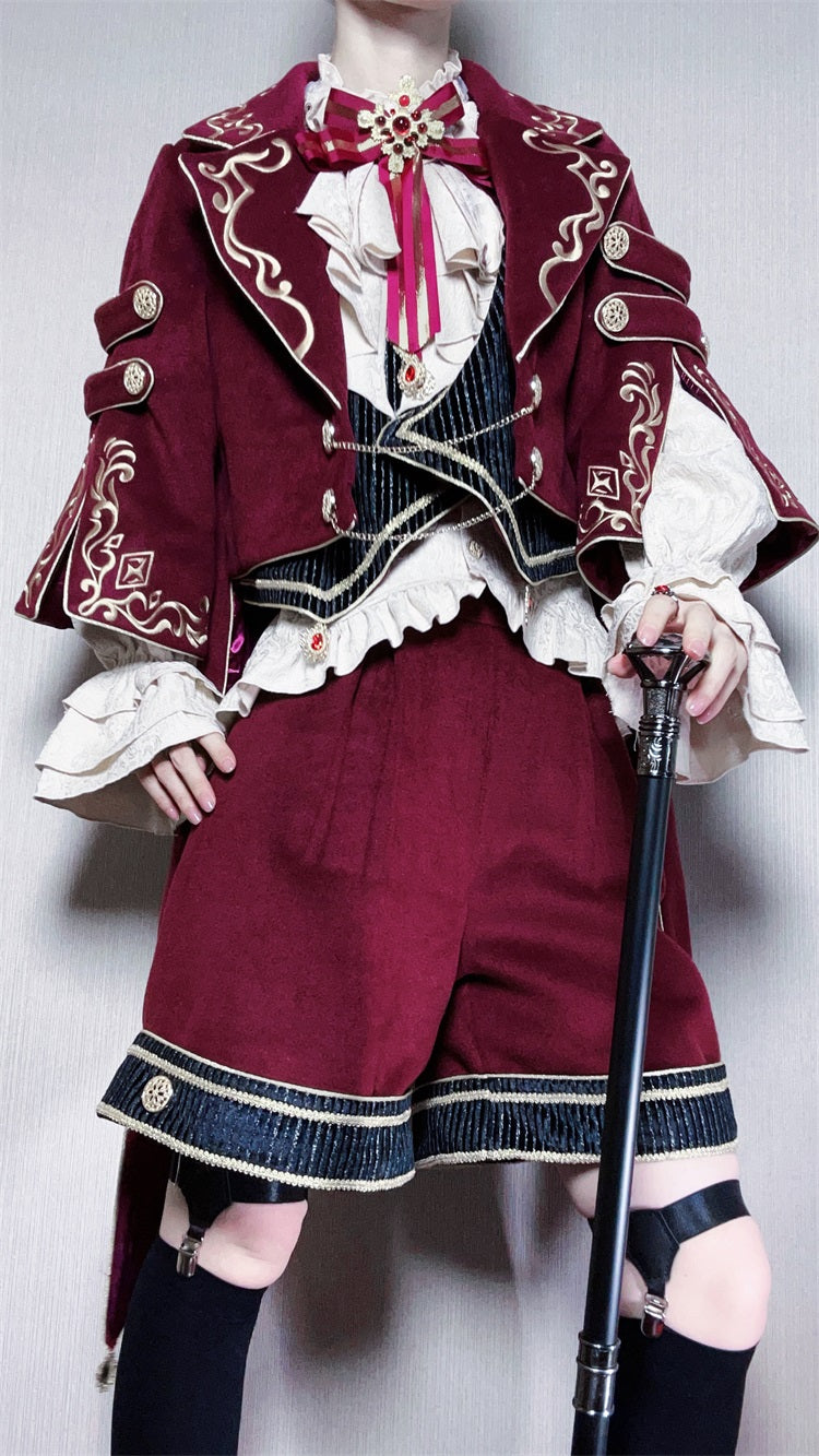 Heir Prince Ouji Lolita Set – Aristocrat Cape Jacket & Shorts Military Gothic Outfit for Autumn Winter