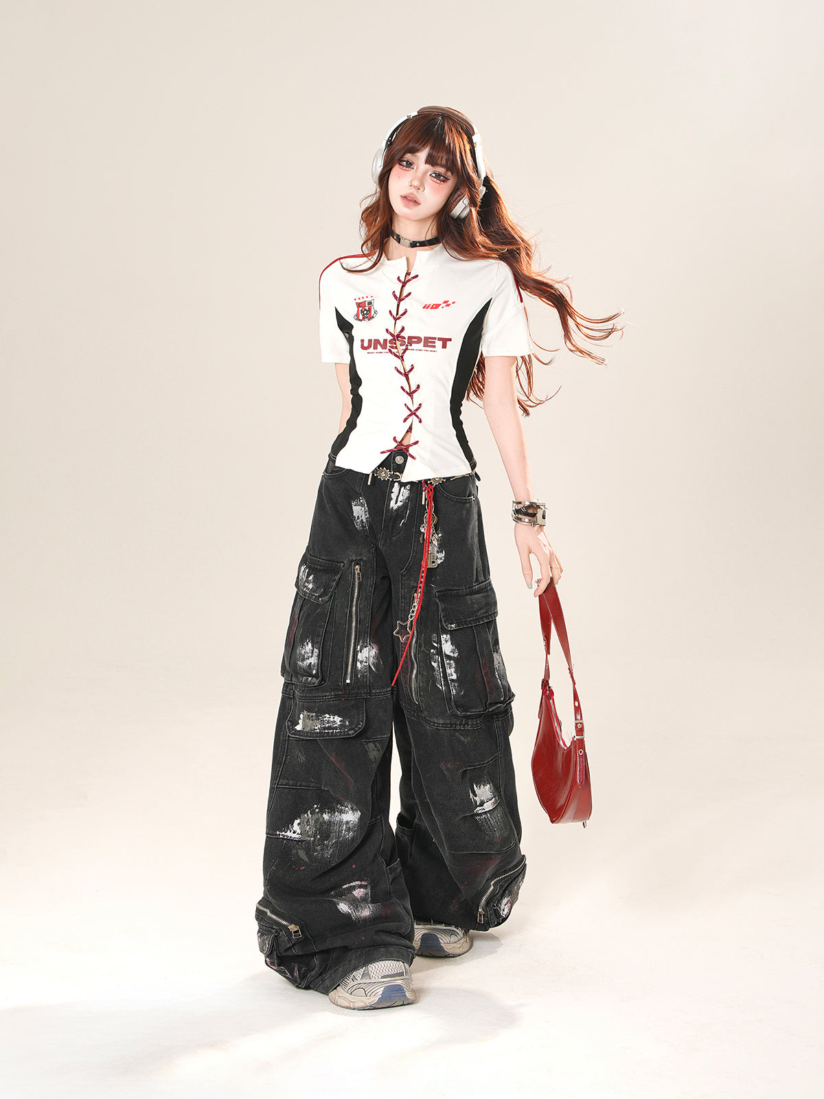 Rebel Lace-Up Sport Tee – Slim Fit Cropped Short Sleeve Top