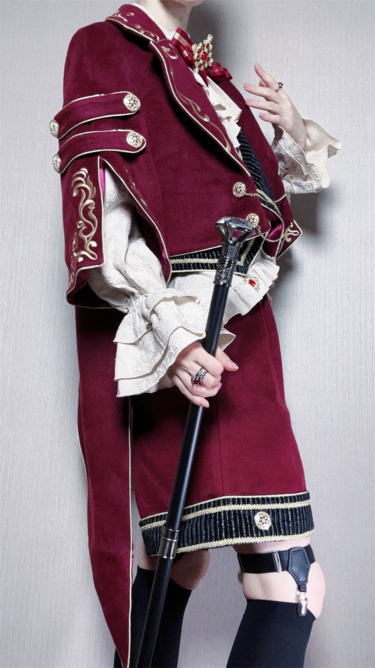 Heir Prince Ouji Lolita Set – Aristocrat Cape Jacket & Shorts Military Gothic Outfit for Autumn Winter