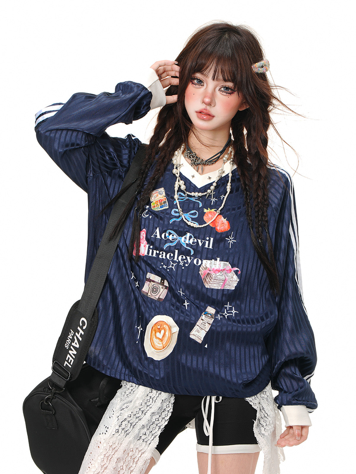 Kawaii Oversized Sweatshirt – Cute Pink Plaid Lazy Style Pullover