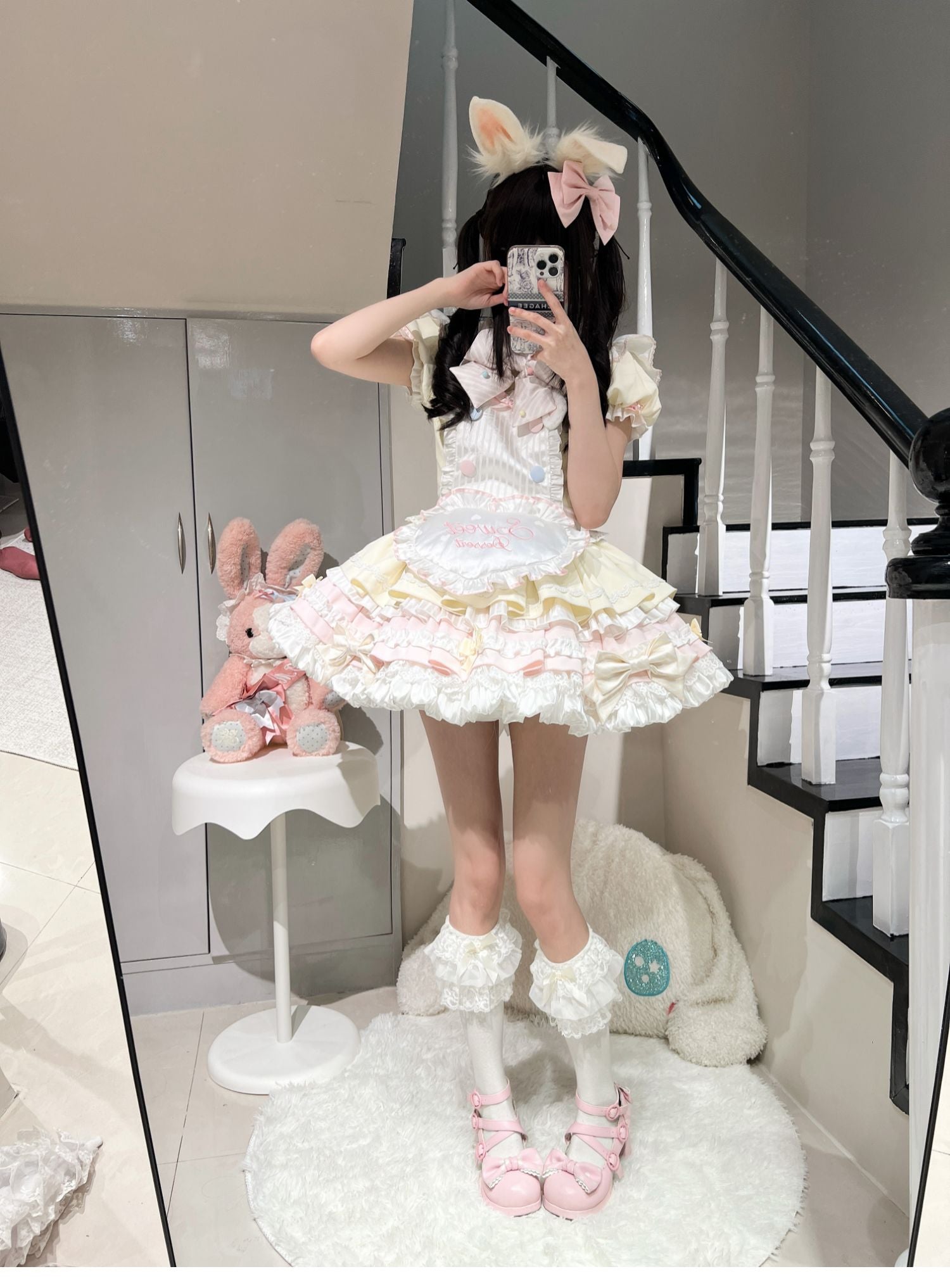 Sweet Bunny Chef Lolita Set – Soft Kawaii OP Dress with Apron