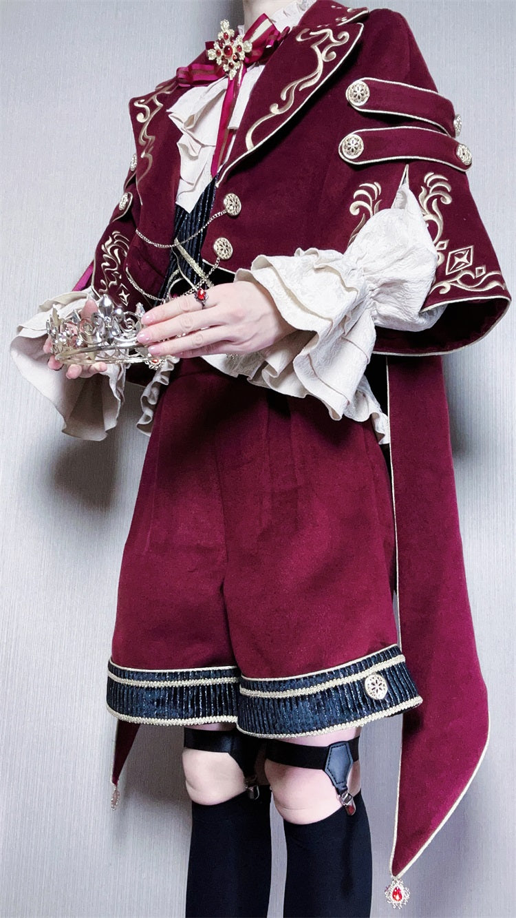 Heir Prince Ouji Lolita Set – Aristocrat Cape Jacket & Shorts Military Gothic Outfit for Autumn Winter