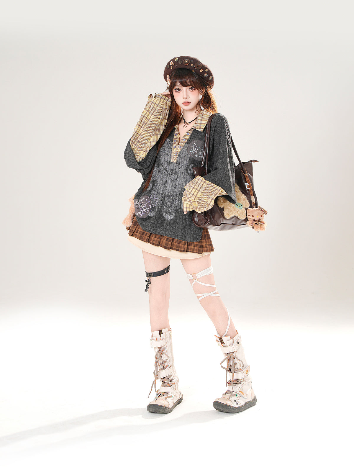 Vintage Kawaii Layered Top – Fake Two-Piece Grunge Academia Shirt