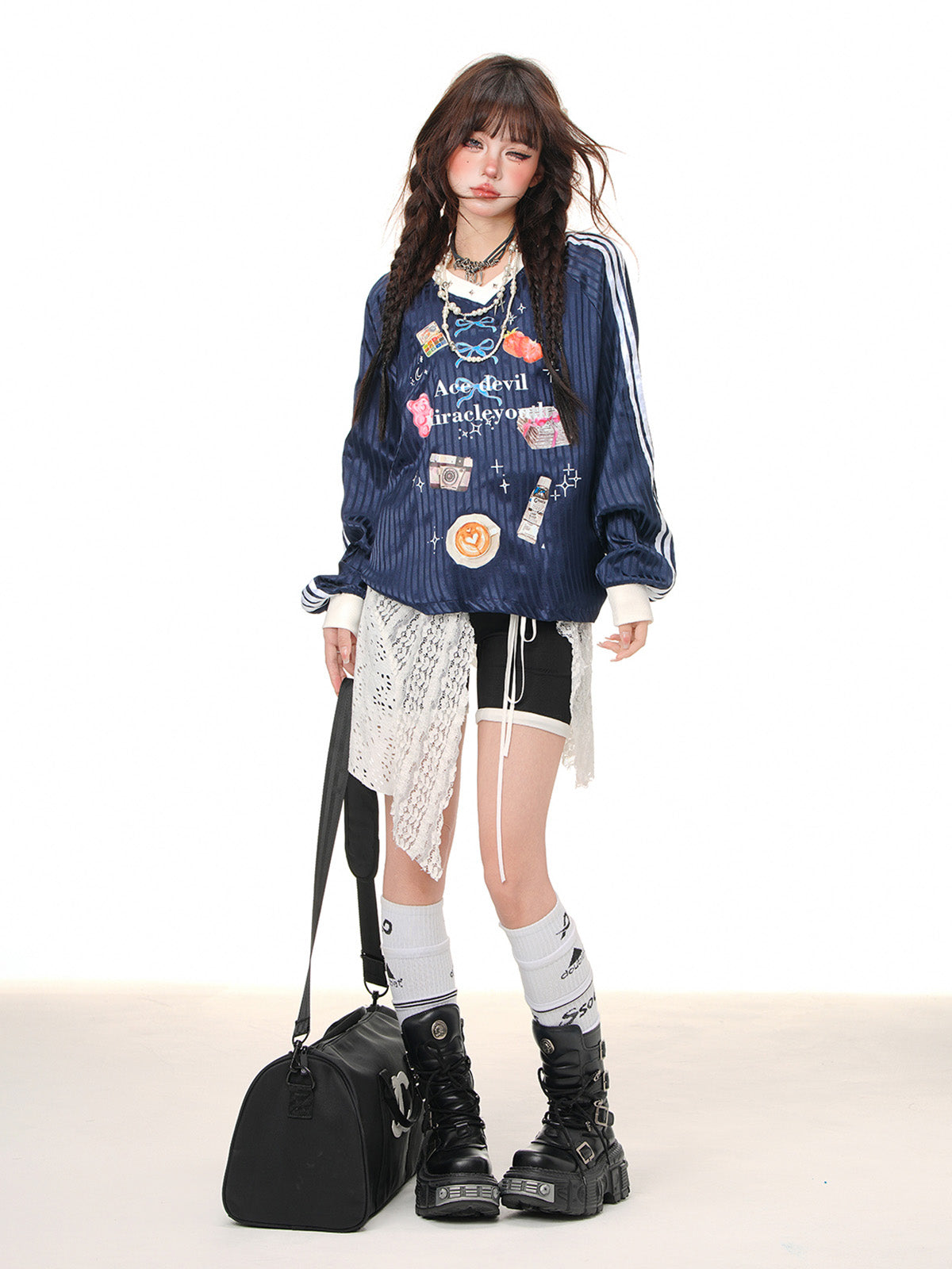 Kawaii Oversized Sweatshirt – Cute Pink Plaid Lazy Style Pullover