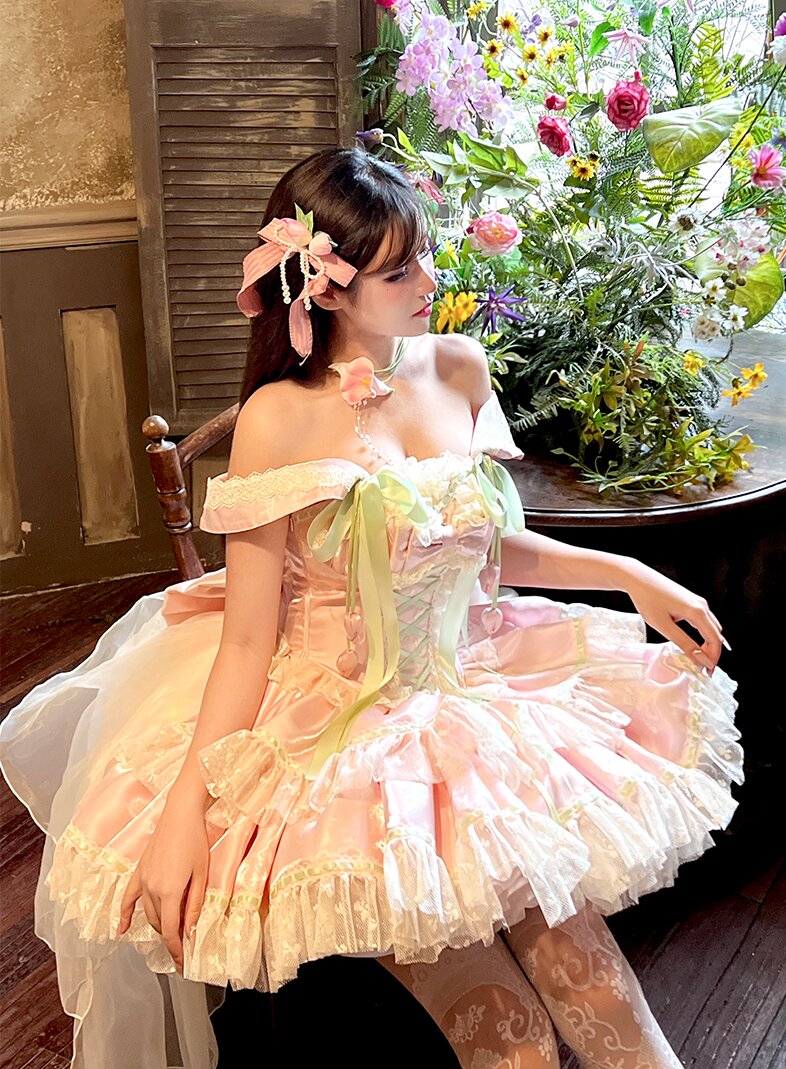 Spring Blossom Series · Romantic Off-Shoulder Fairy Dress | Tulip-Inspired Sweet Lolita Style