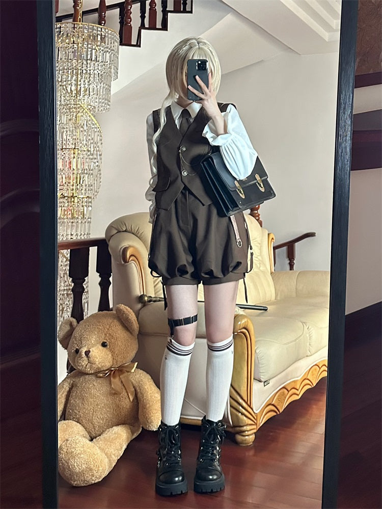 Rabbit Detective Ouji Lolita Prince Outfit– Blouse, Vest & Suspender Pants for Little Princes