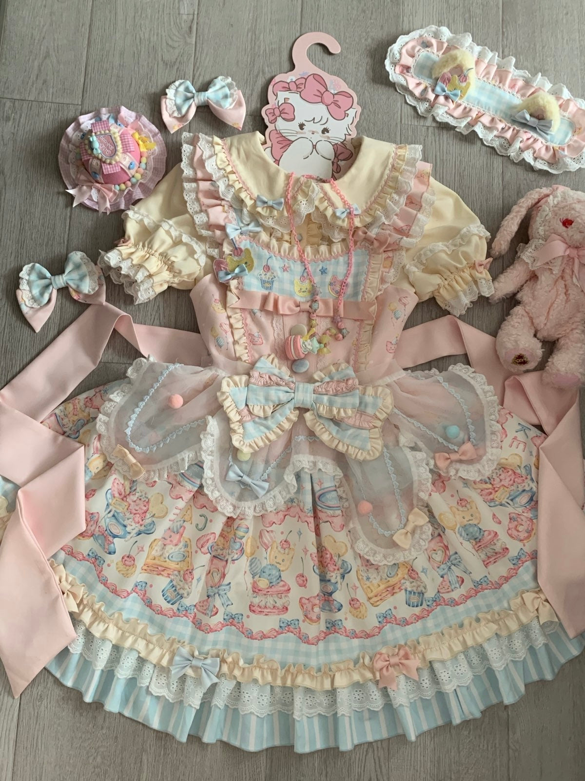 Sweet Macaron Kitty Lolita Dress – Pastel Cream JSK with Original Embroidery & Print