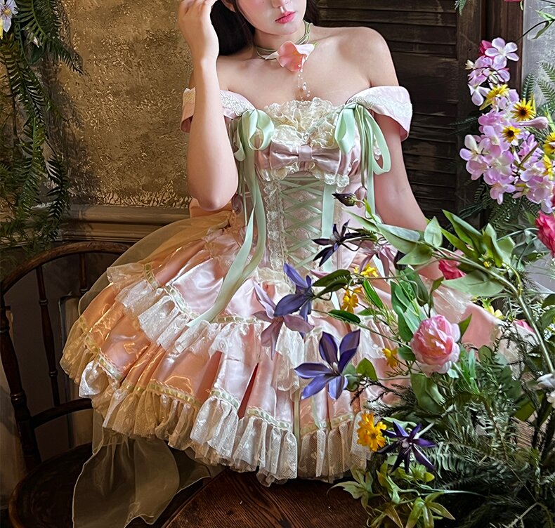 Spring Blossom Series · Romantic Off-Shoulder Fairy Dress | Tulip-Inspired Sweet Lolita Style