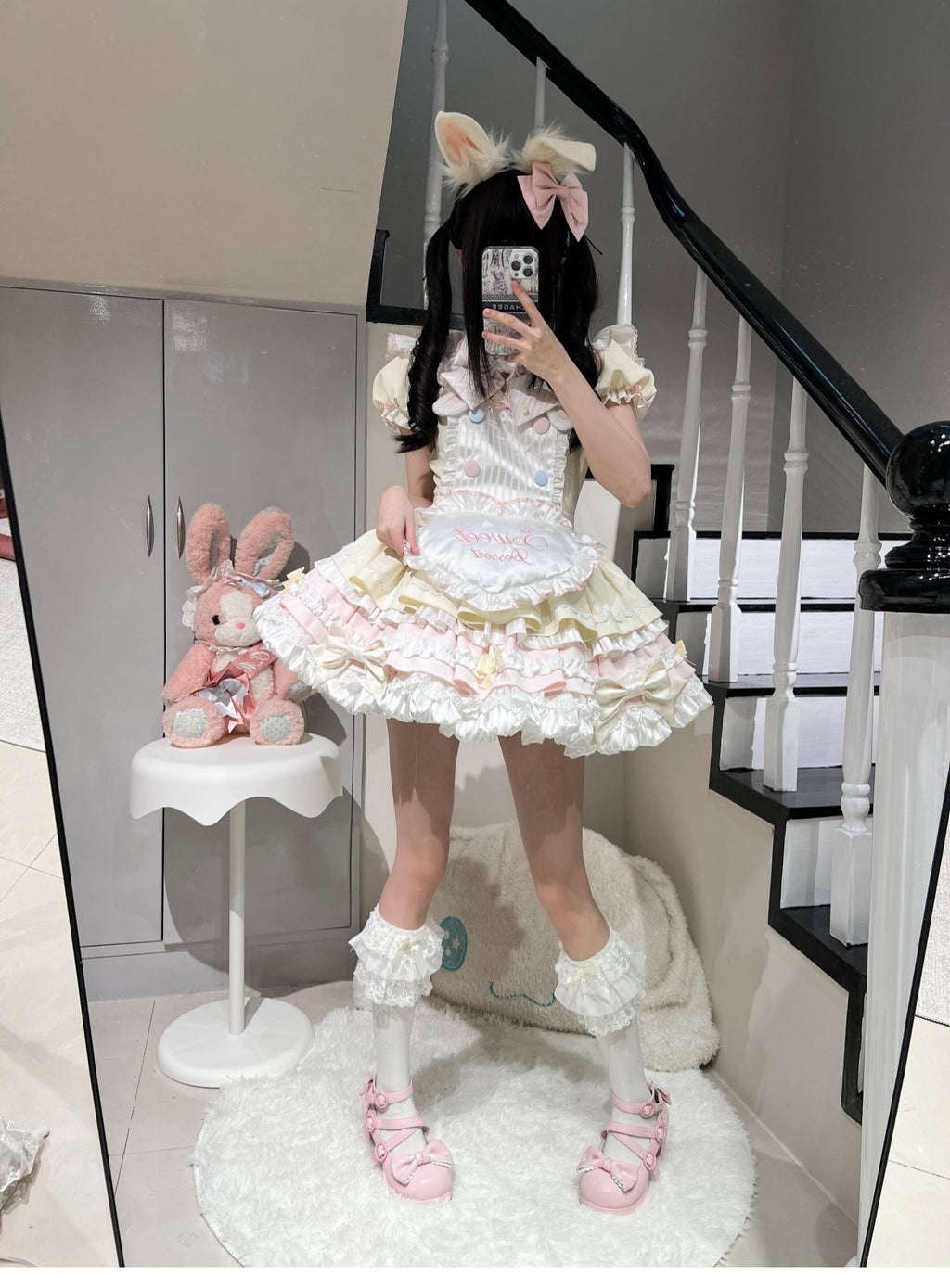Sweet Bunny Chef Lolita Set – Soft Kawaii OP Dress with Apron