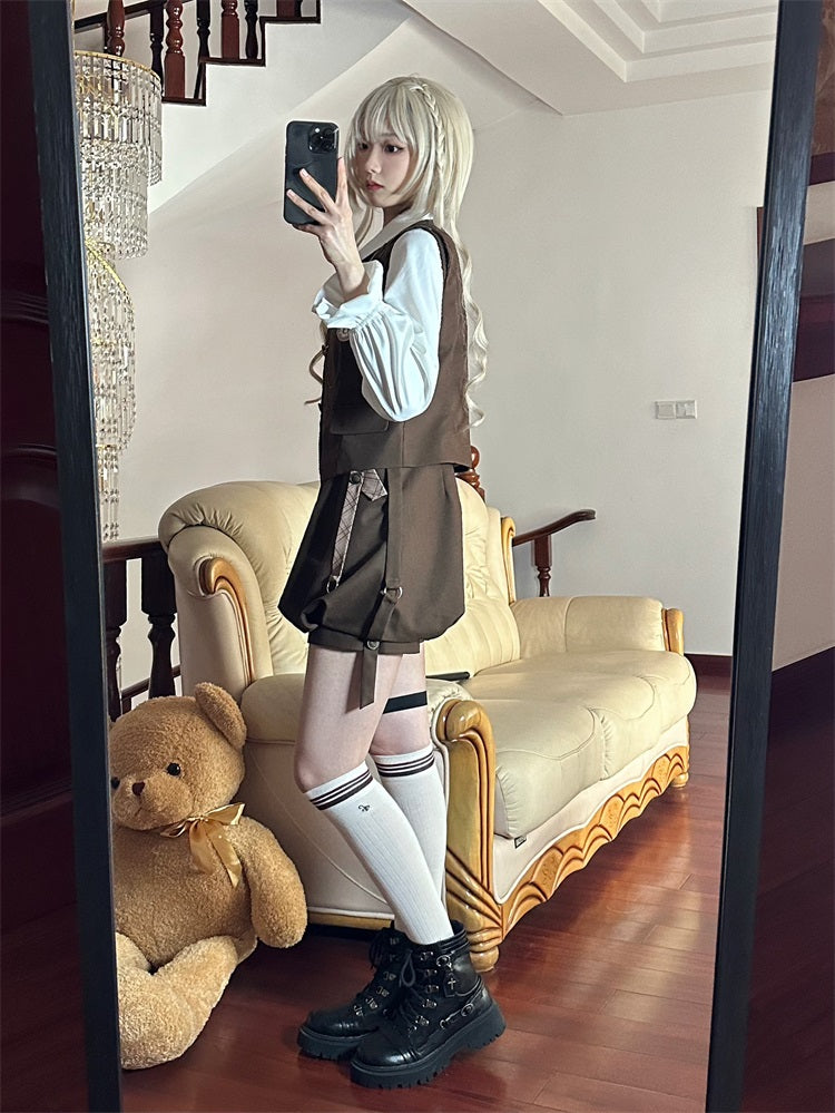 Rabbit Detective Ouji Lolita Prince Outfit– Blouse, Vest & Suspender Pants for Little Princes