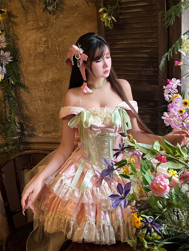 Spring Blossom Series · Romantic Off-Shoulder Fairy Dress | Tulip-Inspired Sweet Lolita Style