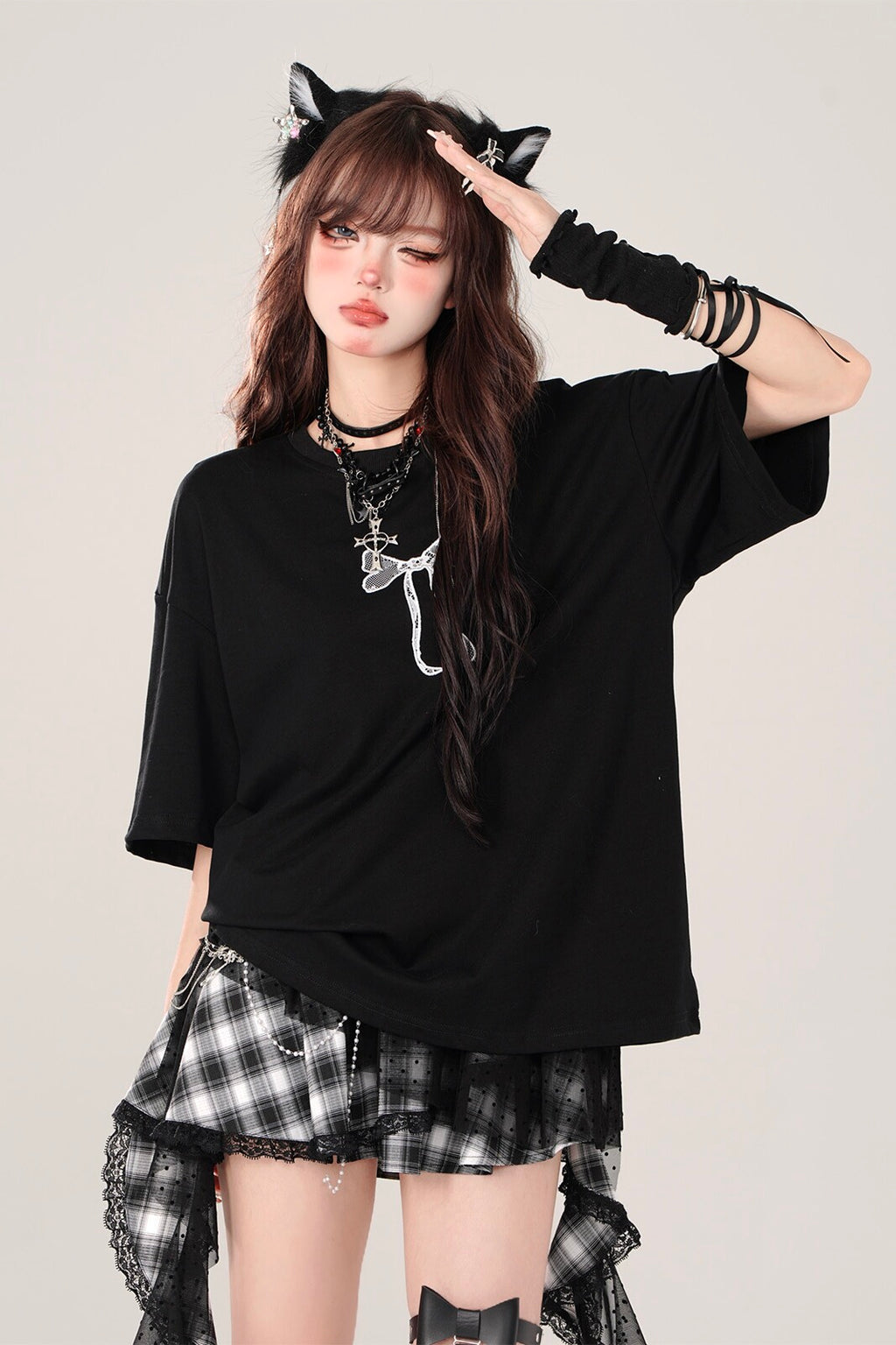 Gothic Plaid Mesh Mini Skirt – Asymmetric Kawaii Punk Ruffle Skirt