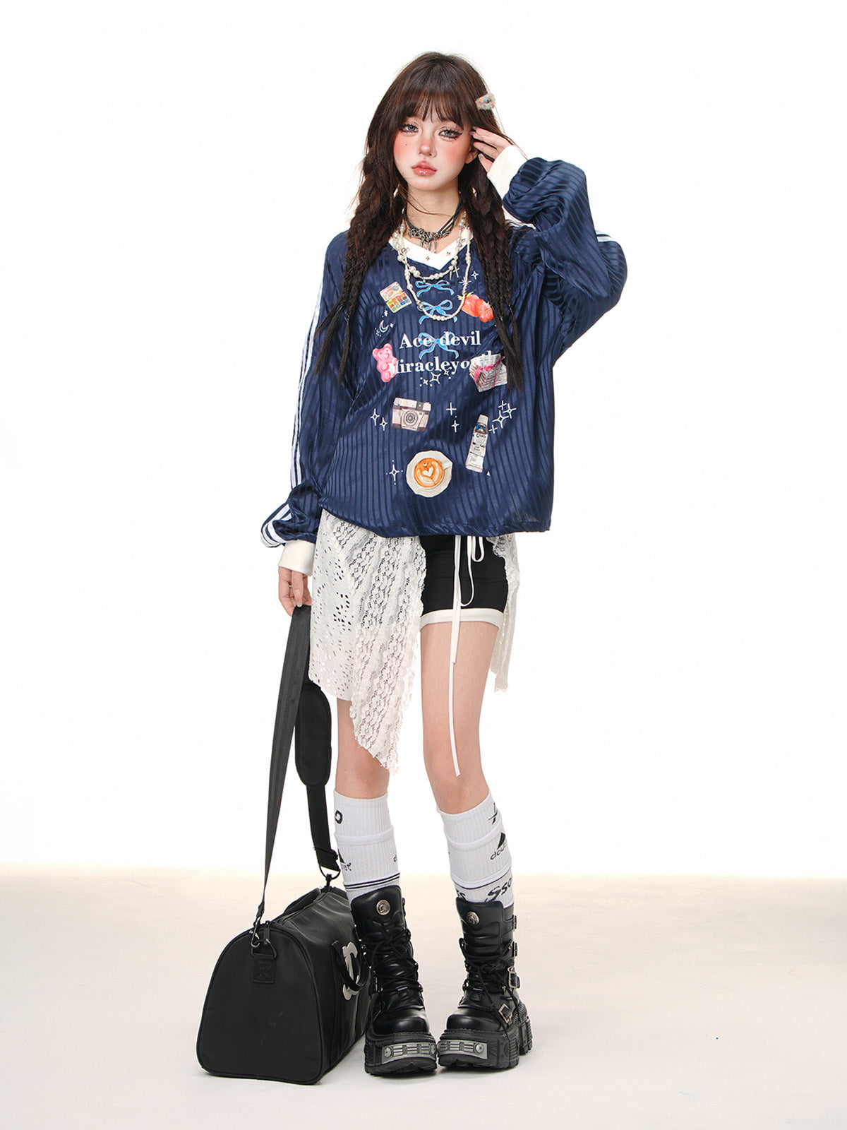 Kawaii Oversized Sweatshirt – Cute Pink Plaid Lazy Style Pullover