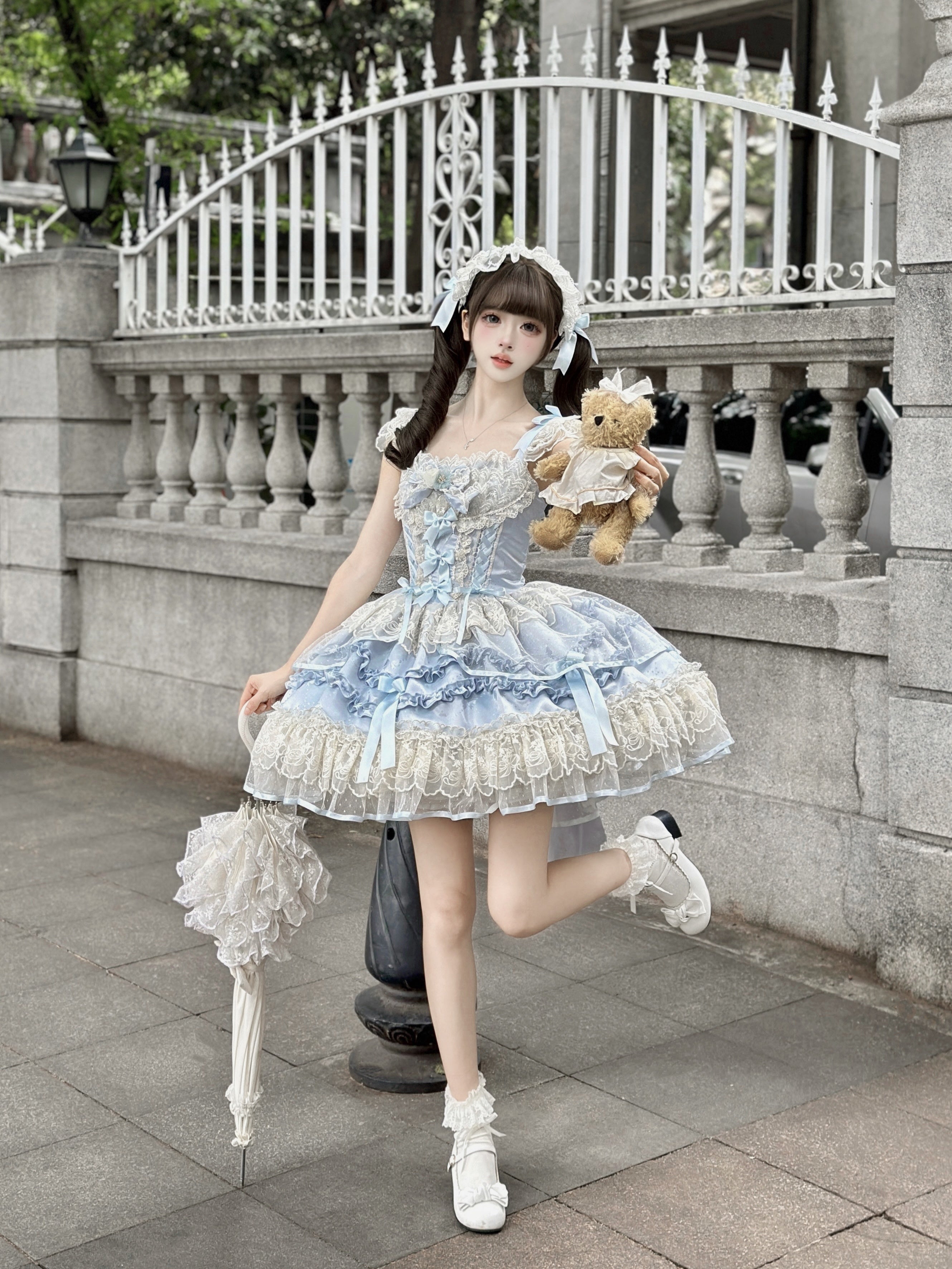 Ballet Dream Lolita JSK – Sweet Layered Cake Dress with Lace & Stretch Waist