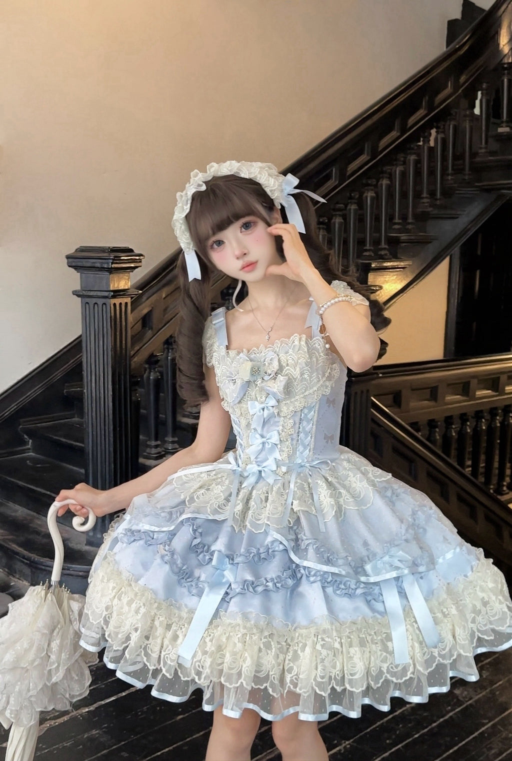 Ballet Dream Lolita JSK – Sweet Layered Cake Dress with Lace & Stretch Waist
