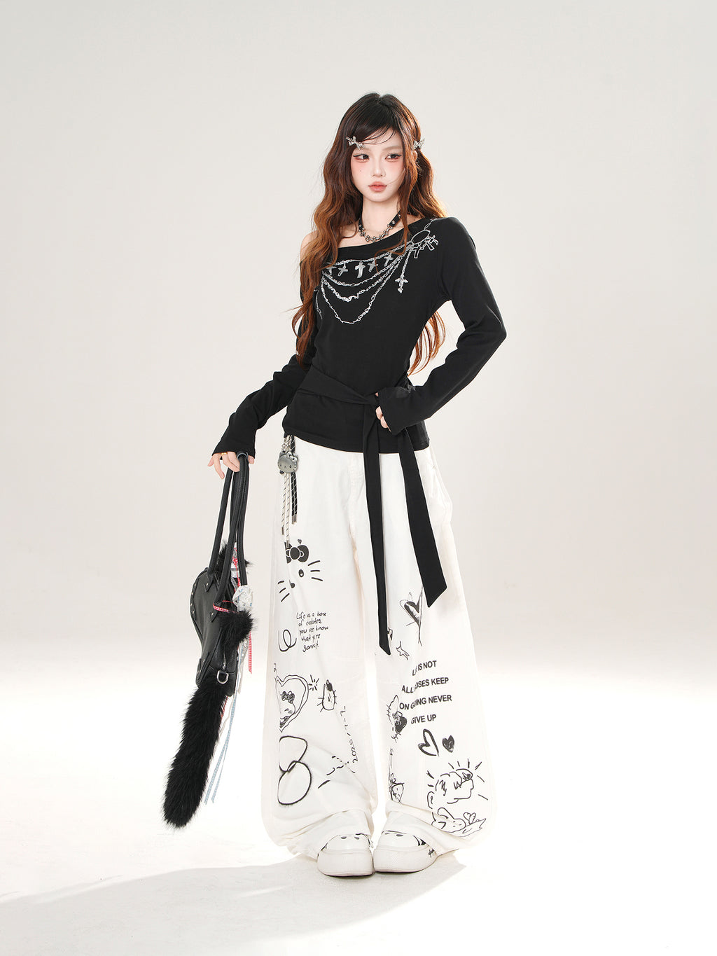 Street Style Wide-Leg Pants – Cute Graffiti Loose Fit Trousers