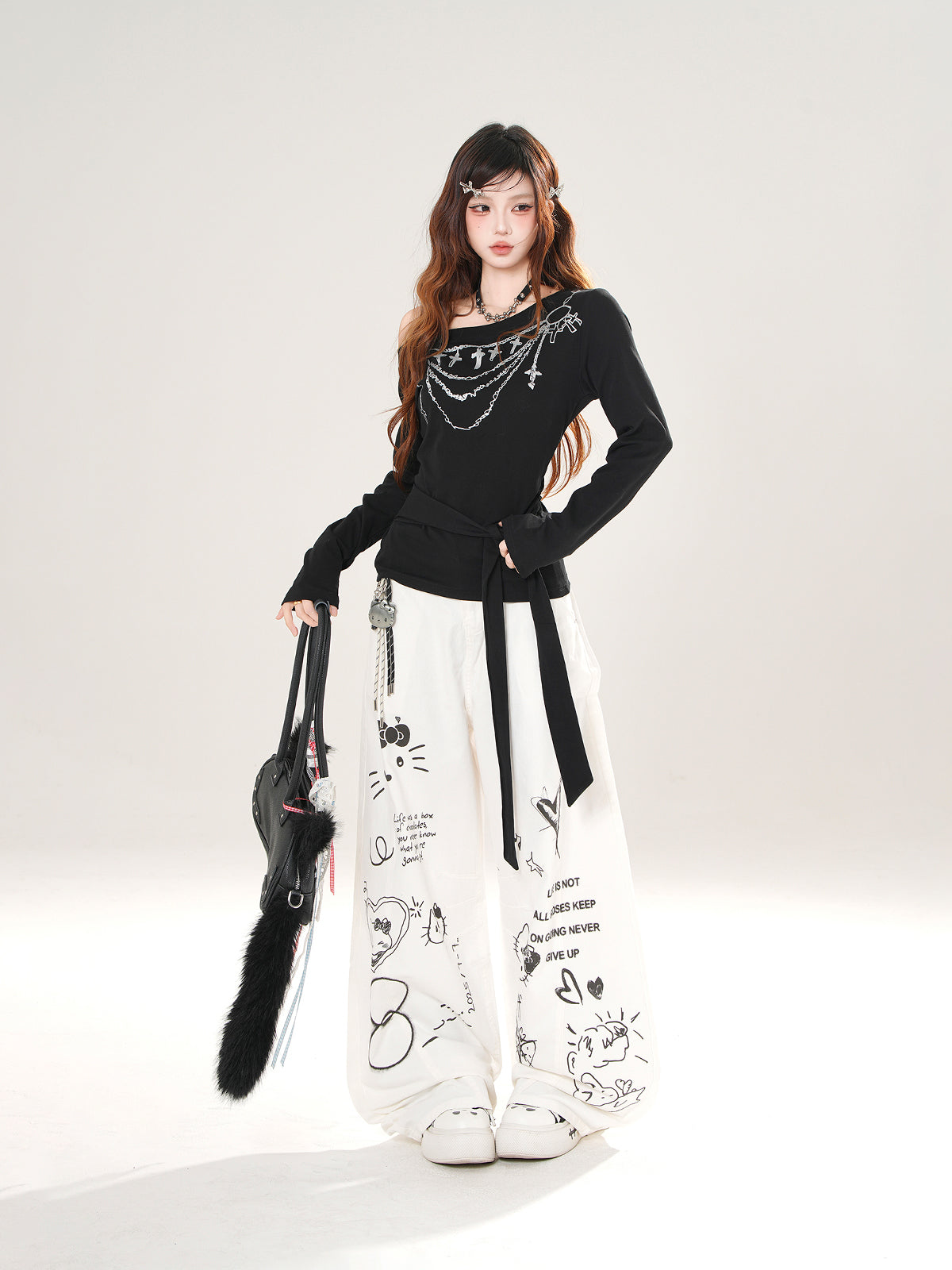 Street Style Wide-Leg Pants – Cute Graffiti Loose Fit Trousers