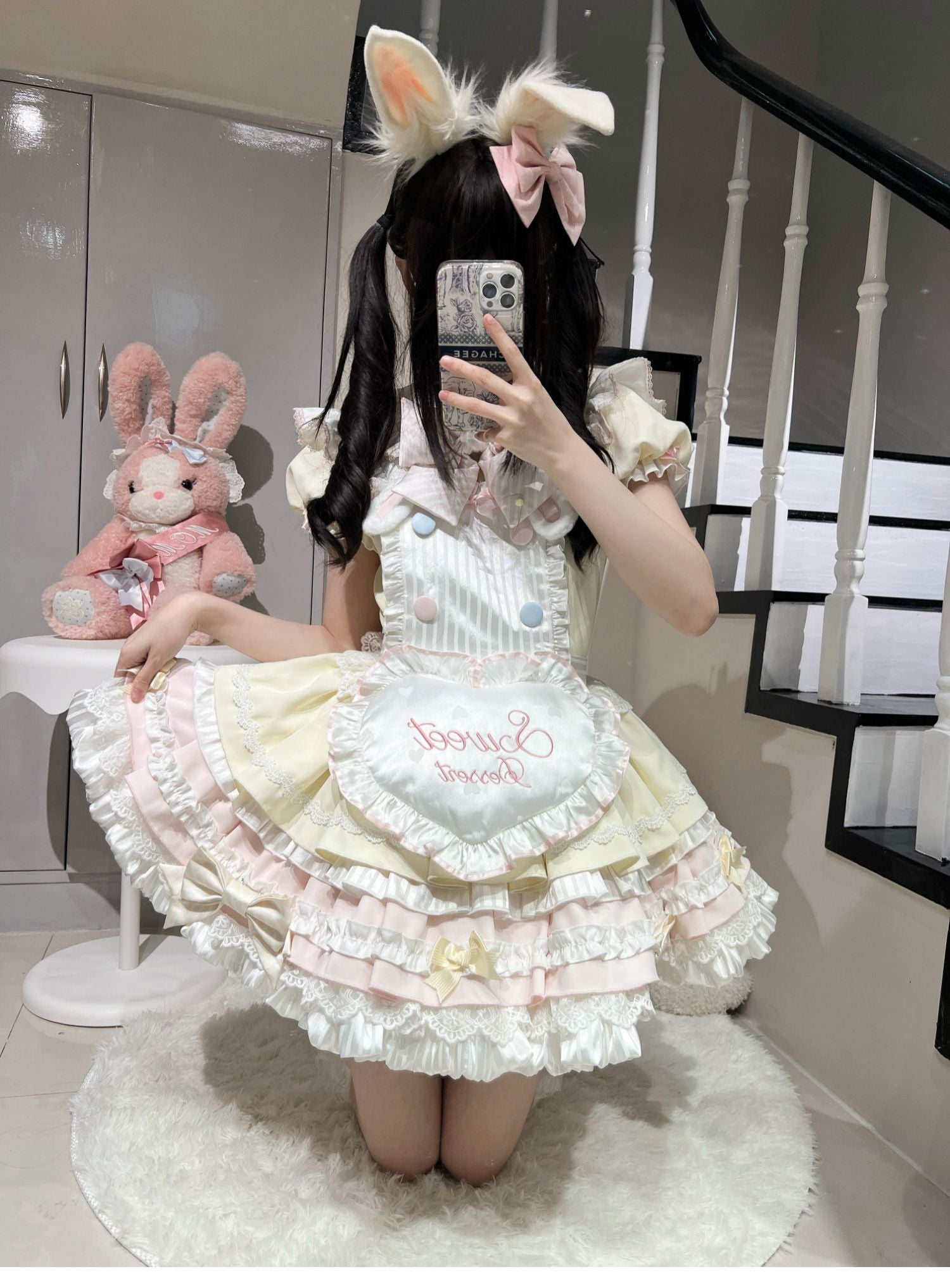 Sweet Bunny Chef Lolita Set – Soft Kawaii OP Dress with Apron