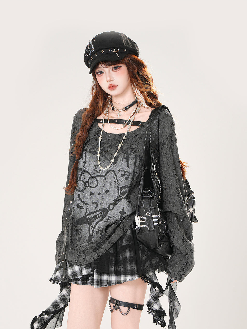 Black Cat Mesh Sun Protection Top – Loose Fit Drawstring Pullover