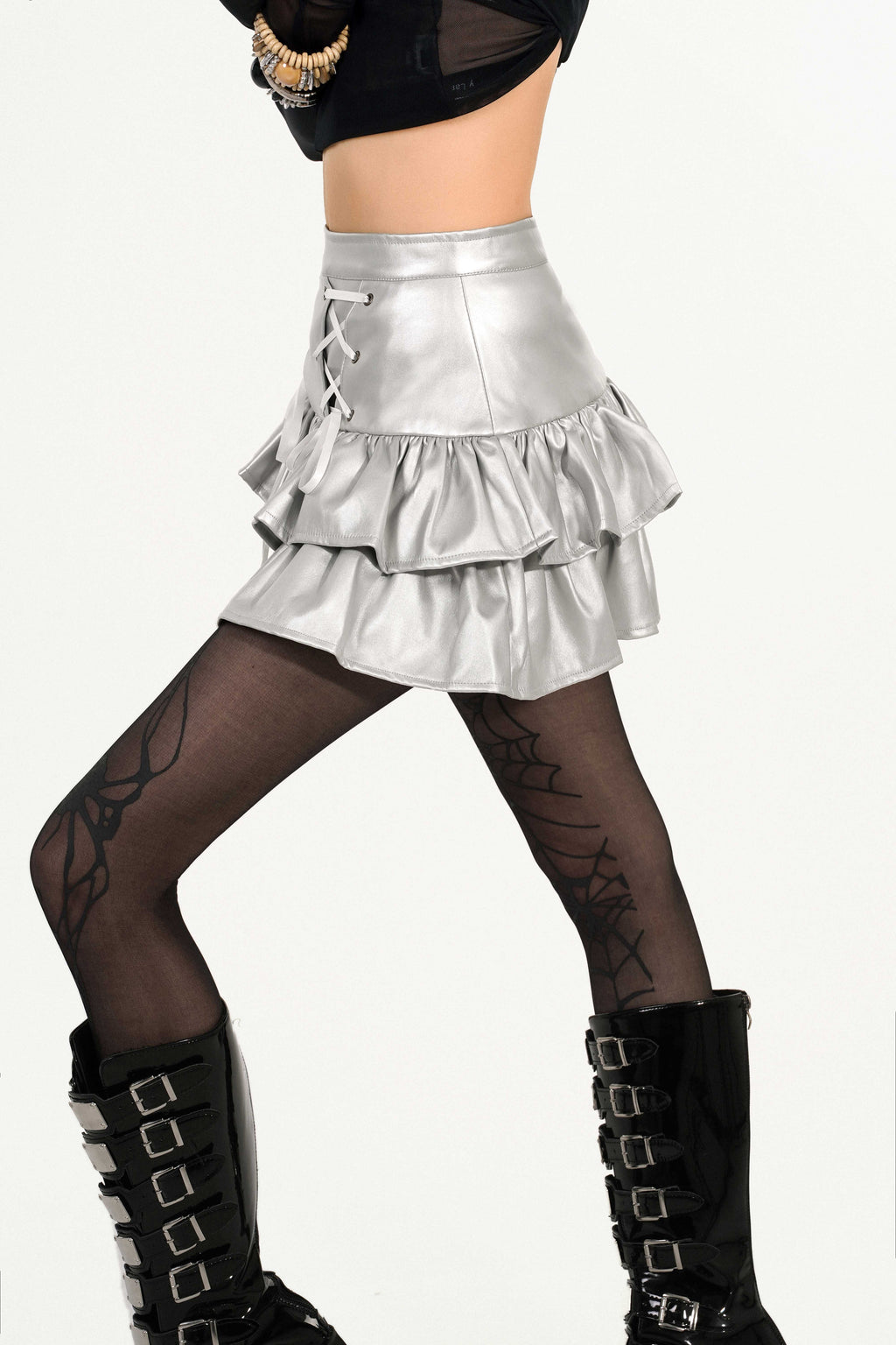 Y2K Grunge Coquette Mini Skirt — Lace-Up Layered Ruffle Skirt | Punk Aesthetic Femcore Fashion
