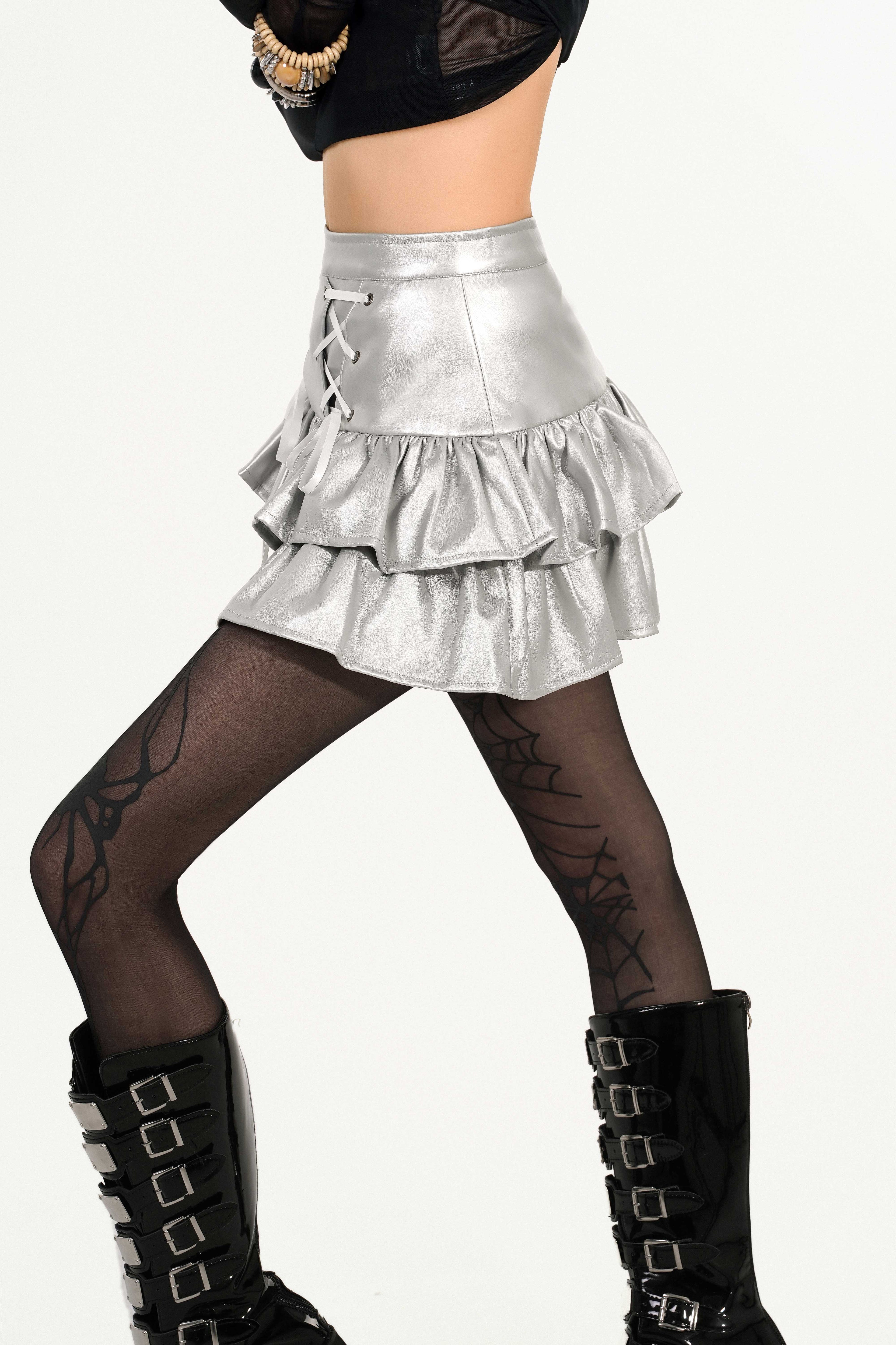 Y2K Grunge Coquette Mini Skirt — Lace-Up Layered Ruffle Skirt | Punk Aesthetic Femcore Fashion