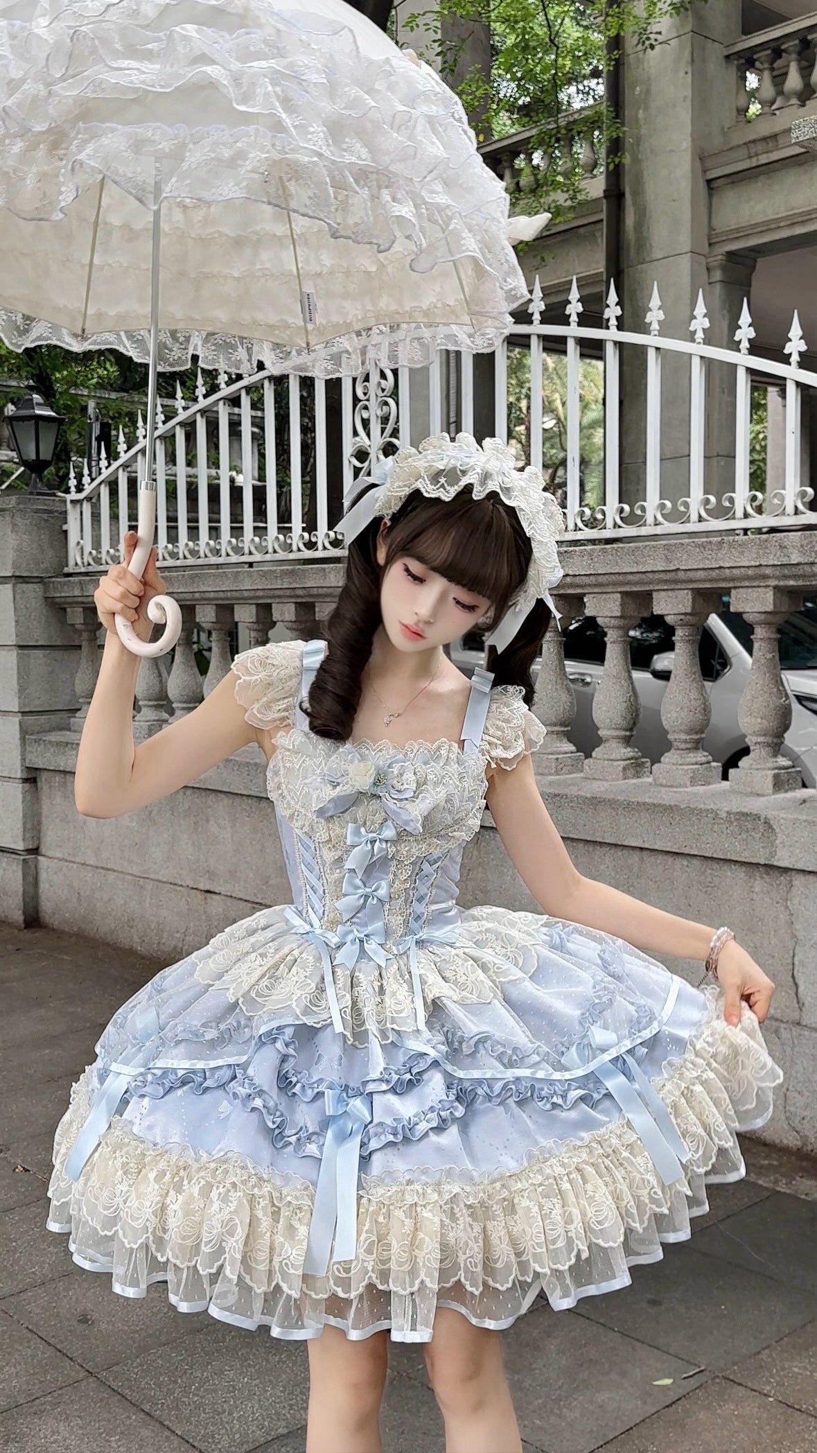 Ballet Dream Lolita JSK – Sweet Layered Cake Dress with Lace & Stretch Waist