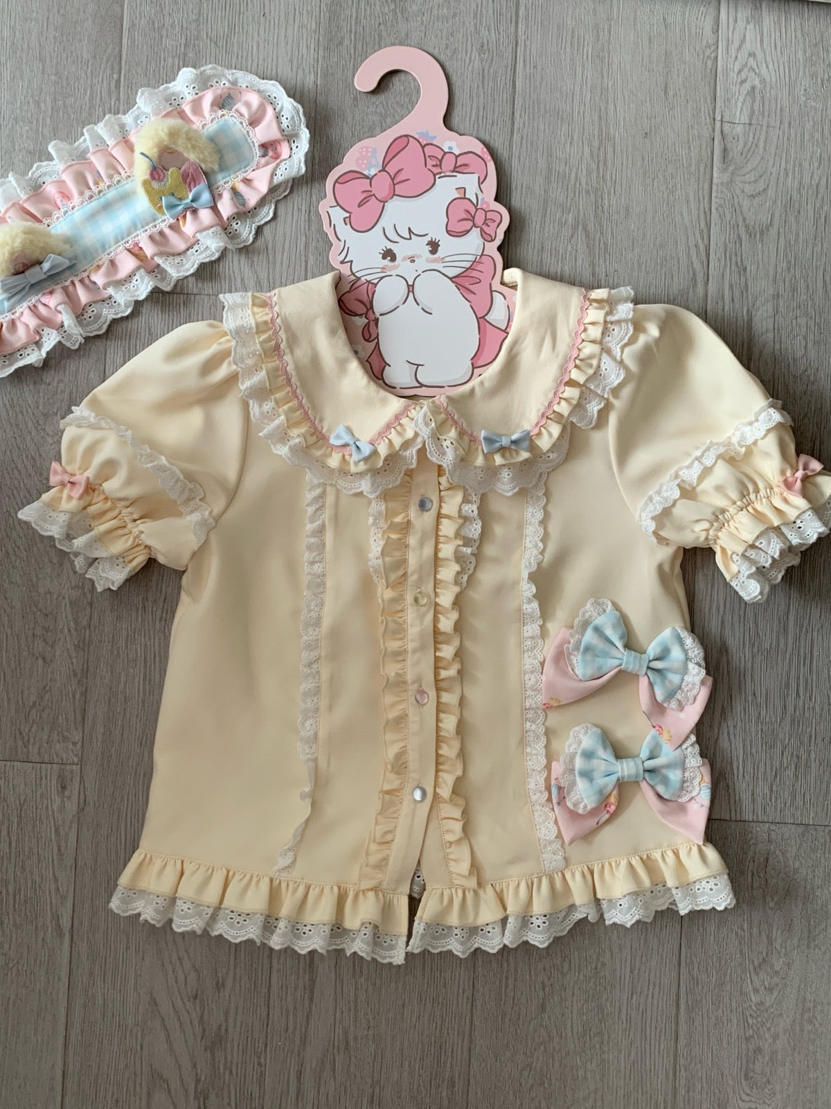 Sweet Macaron Kitty Lolita Dress – Pastel Cream JSK with Original Embroidery & Print