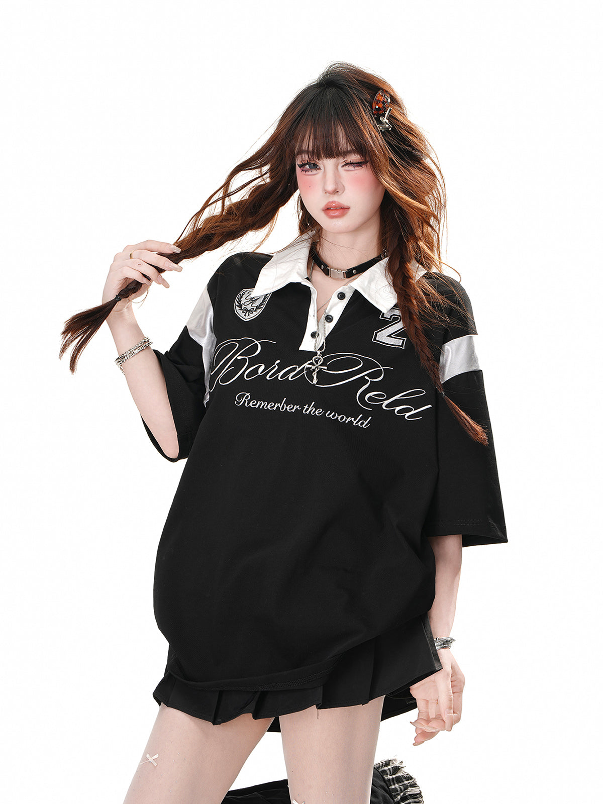 Vintage Sporty Polo T-Shirt – Loose Fit Street Style Top