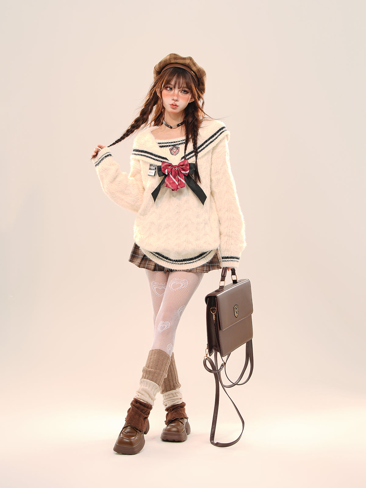 Kawaii Sailor Collar Sweater – Soft Girl Oversized Preppy Knit Top for Fall/Winter