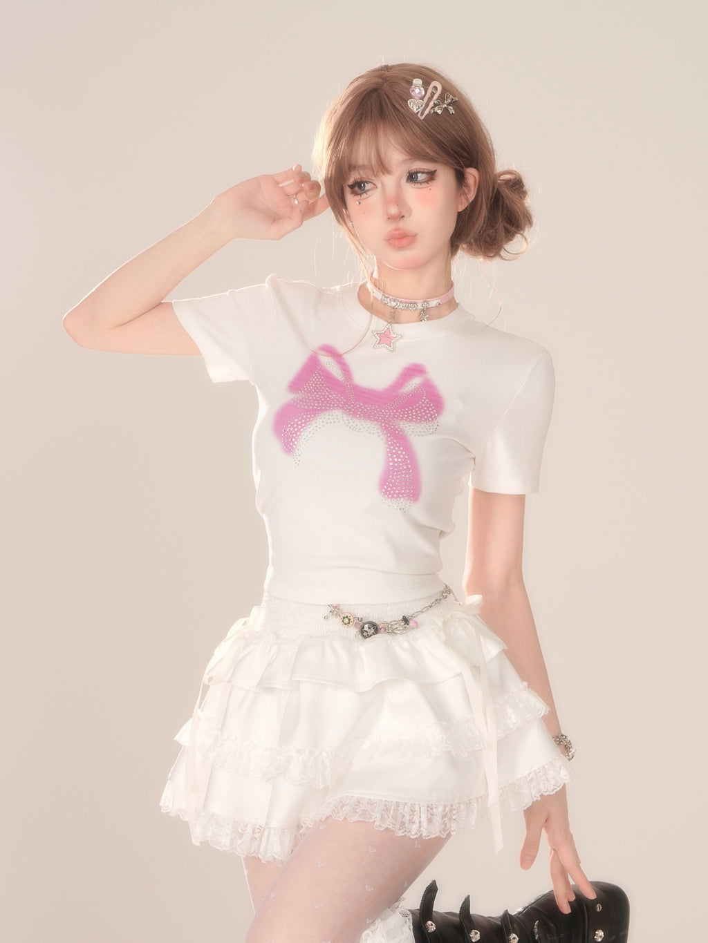 White Swan Lace Layered Mini Skirt – Kawaii Balletcore Ruffle Skirt